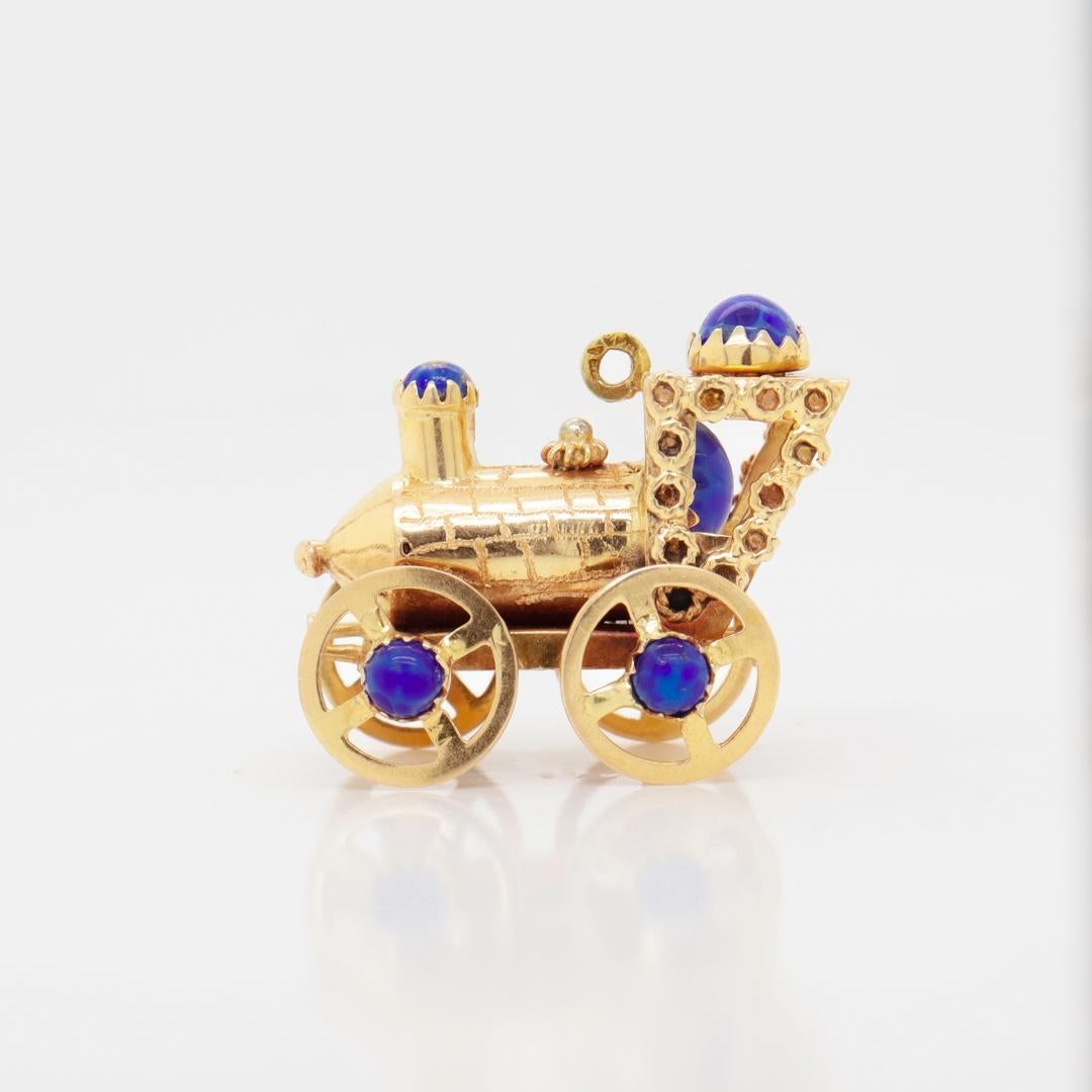 Modern Mid-Century 18k Gold & Lapis Lazuli Steam Engine Train Charm or Pendant For Sale