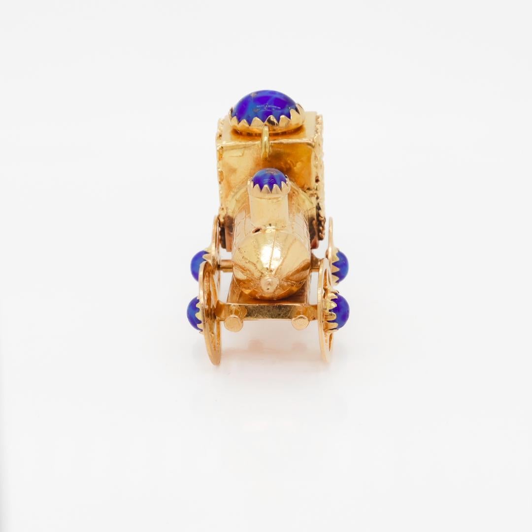 Women's or Men's Mid-Century 18k Gold & Lapis Lazuli Steam Engine Train Charm or Pendant For Sale