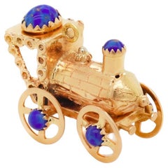 Retro Mid-Century 18k Gold & Lapis Lazuli Steam Engine Train Charm or Pendant