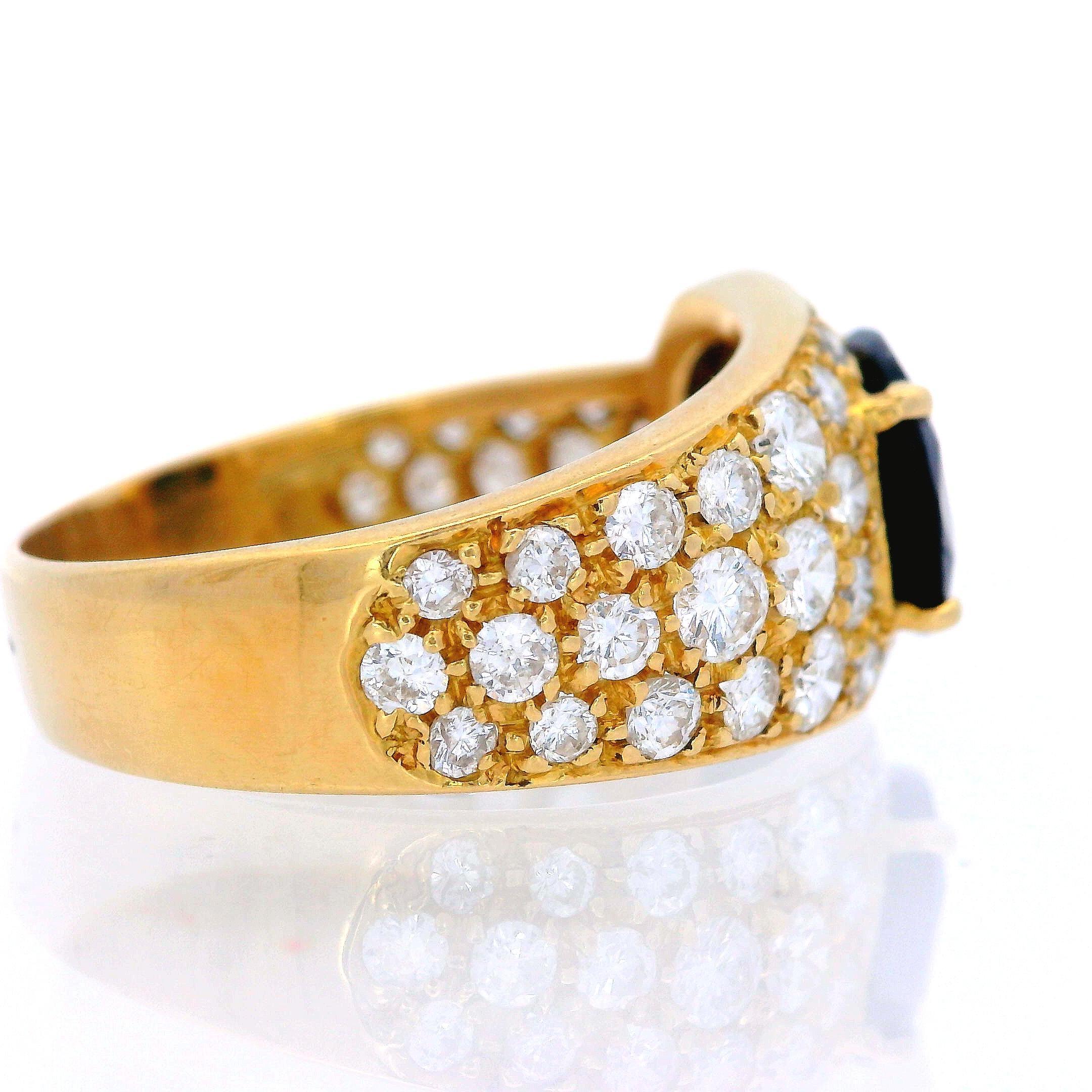 Oval Cut Mid-century 18k Gold Ring with Diamonds and Sapphire For Sale