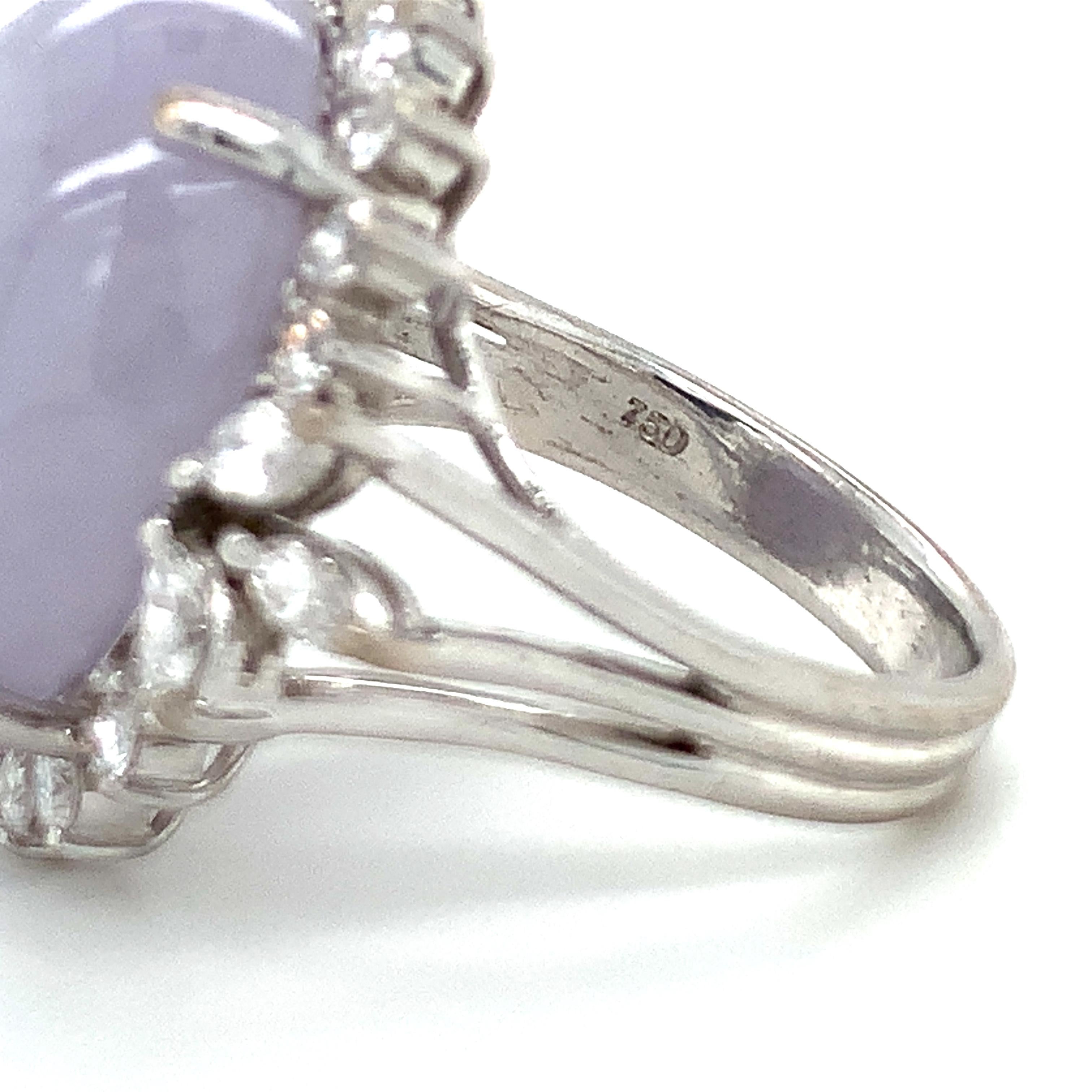 Mid-Century 18K White Gold Lavender Jade Diamond Ring In Good Condition In Beverly Hills, CA