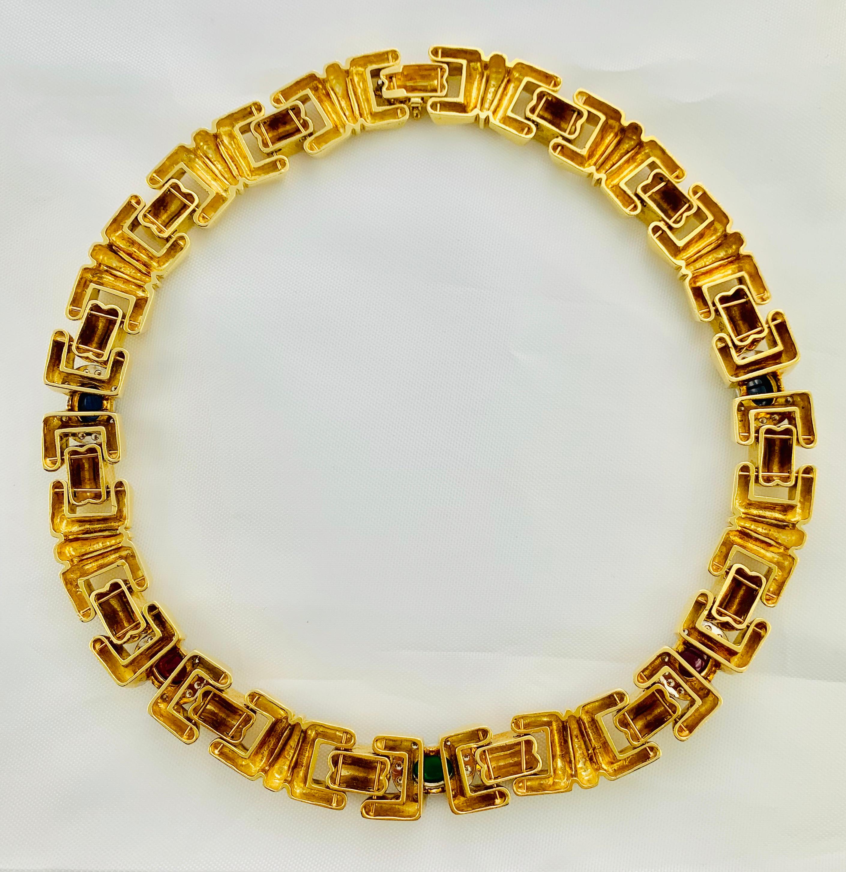 Midcentury 18 Karat Gold, Diamond, Sapphire, Ruby, Emerald Necklace Earrings 5