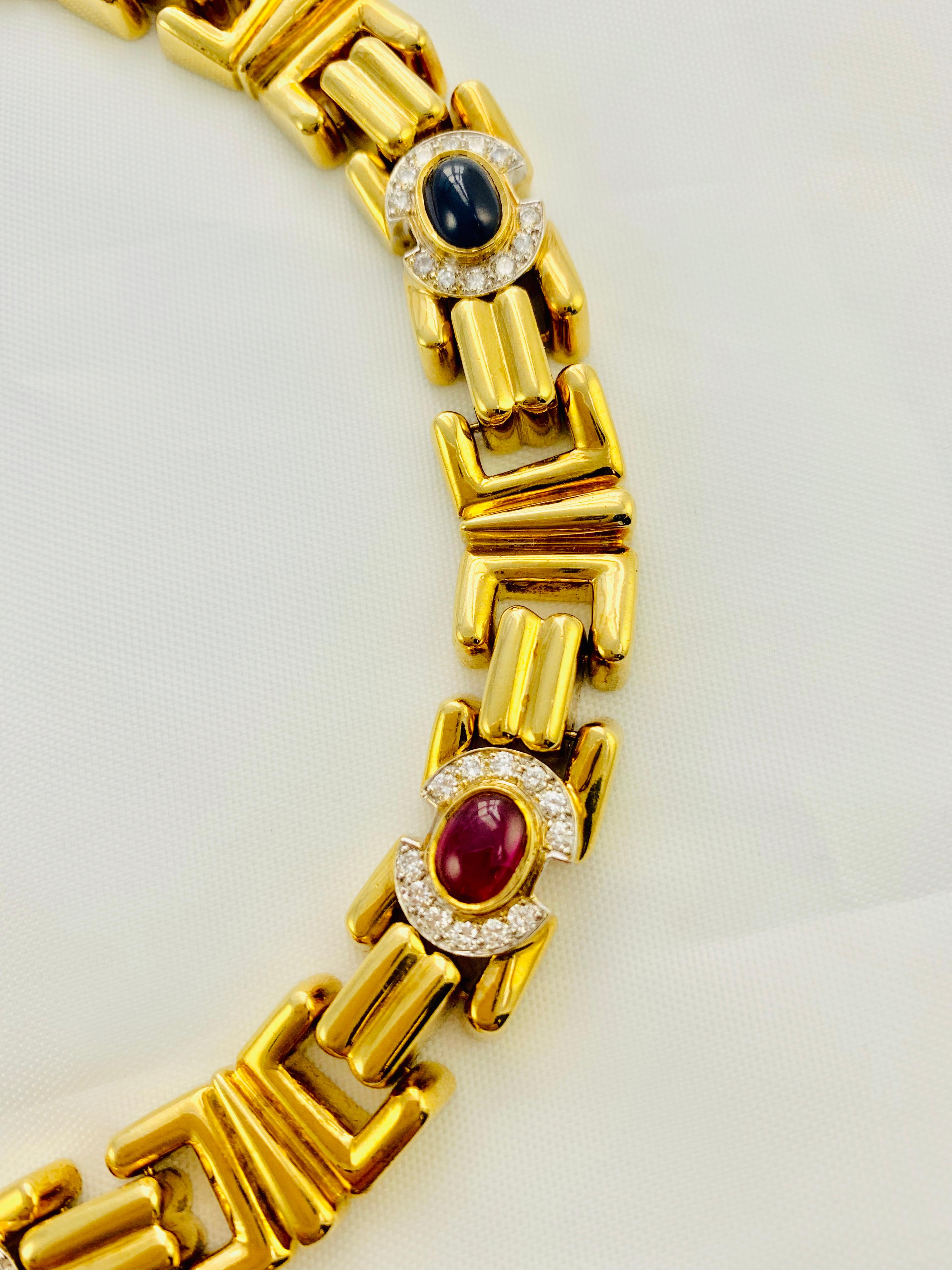 Midcentury 18 Karat Gold, Diamond, Sapphire, Ruby, Emerald Necklace Earrings 1