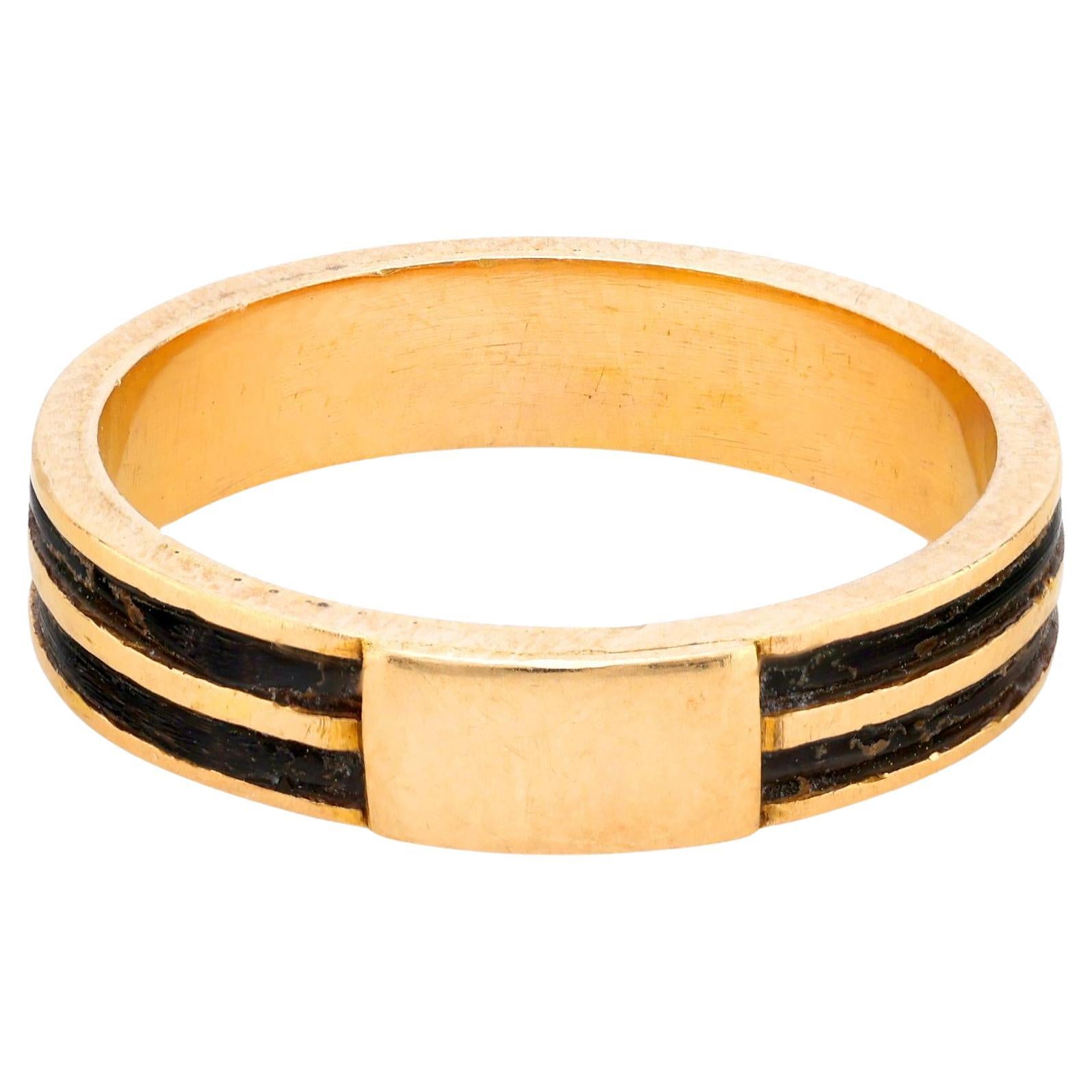 Mid Century 18k Gelbgold Emaille Streifen Band