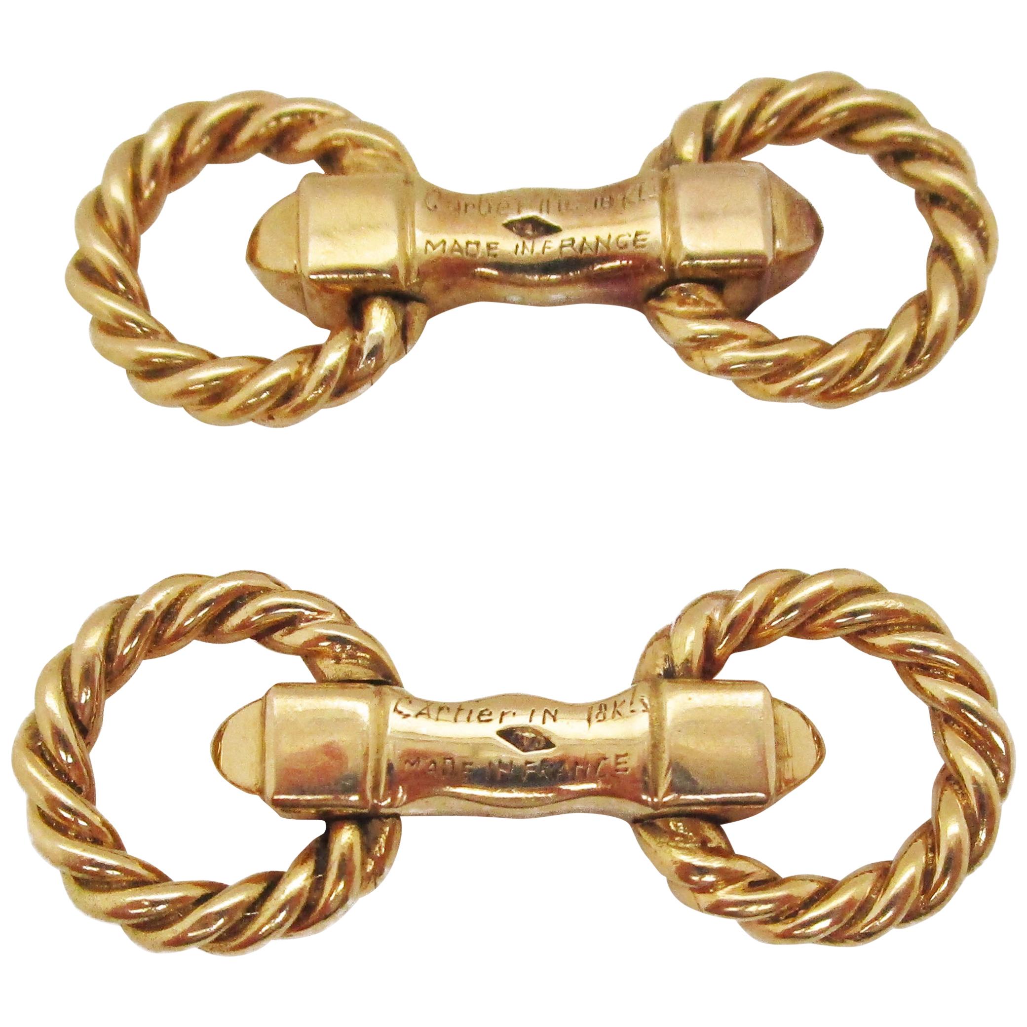 Midcentury 18 Karat Yellow Gold French Paris Cartier Rope Cufflinks In Excellent Condition In Lexington, KY