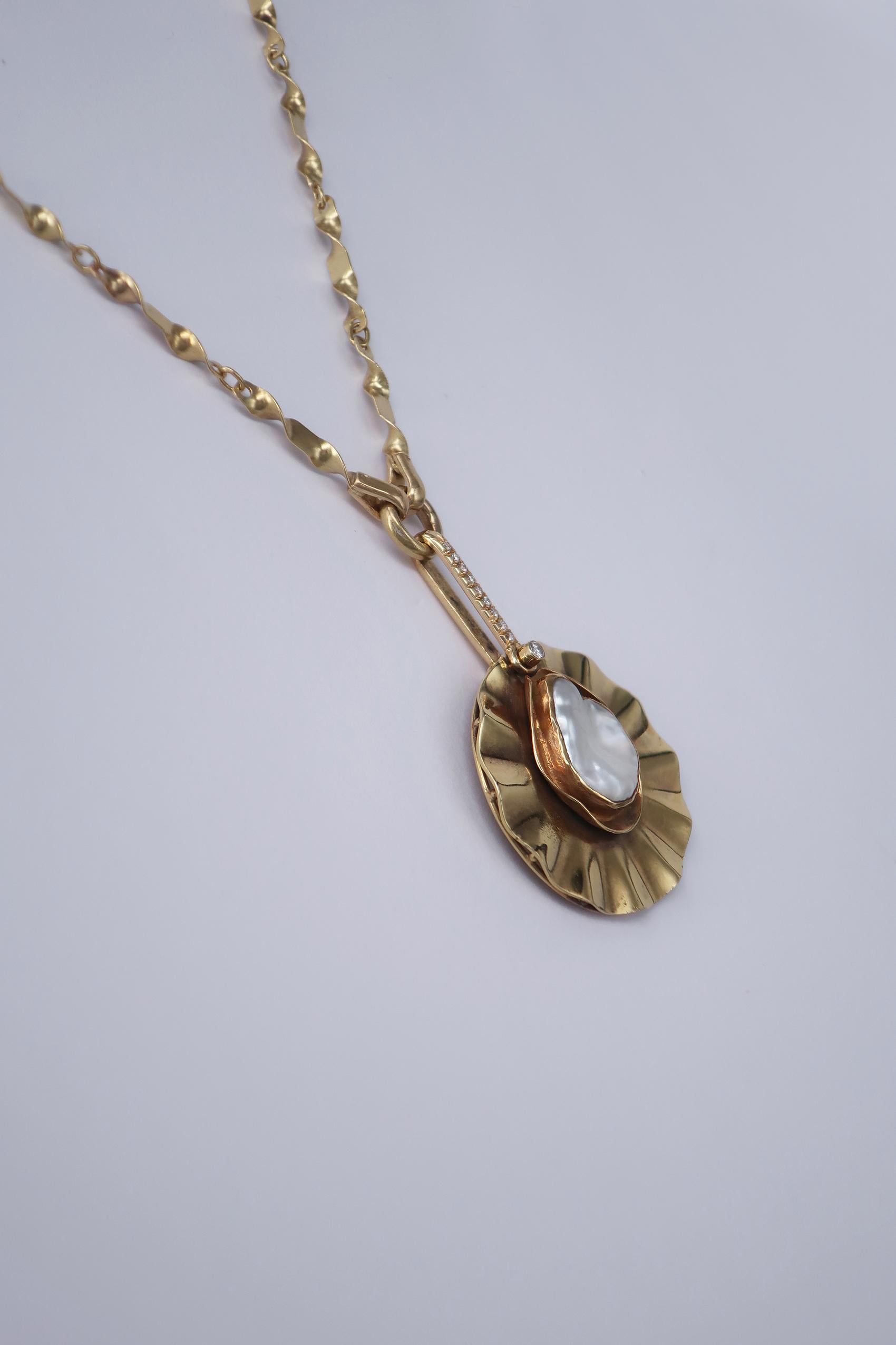Libanais Or jaune 18 carats serti de diamants et de perles biwa, milieu du siècle dernier en vente