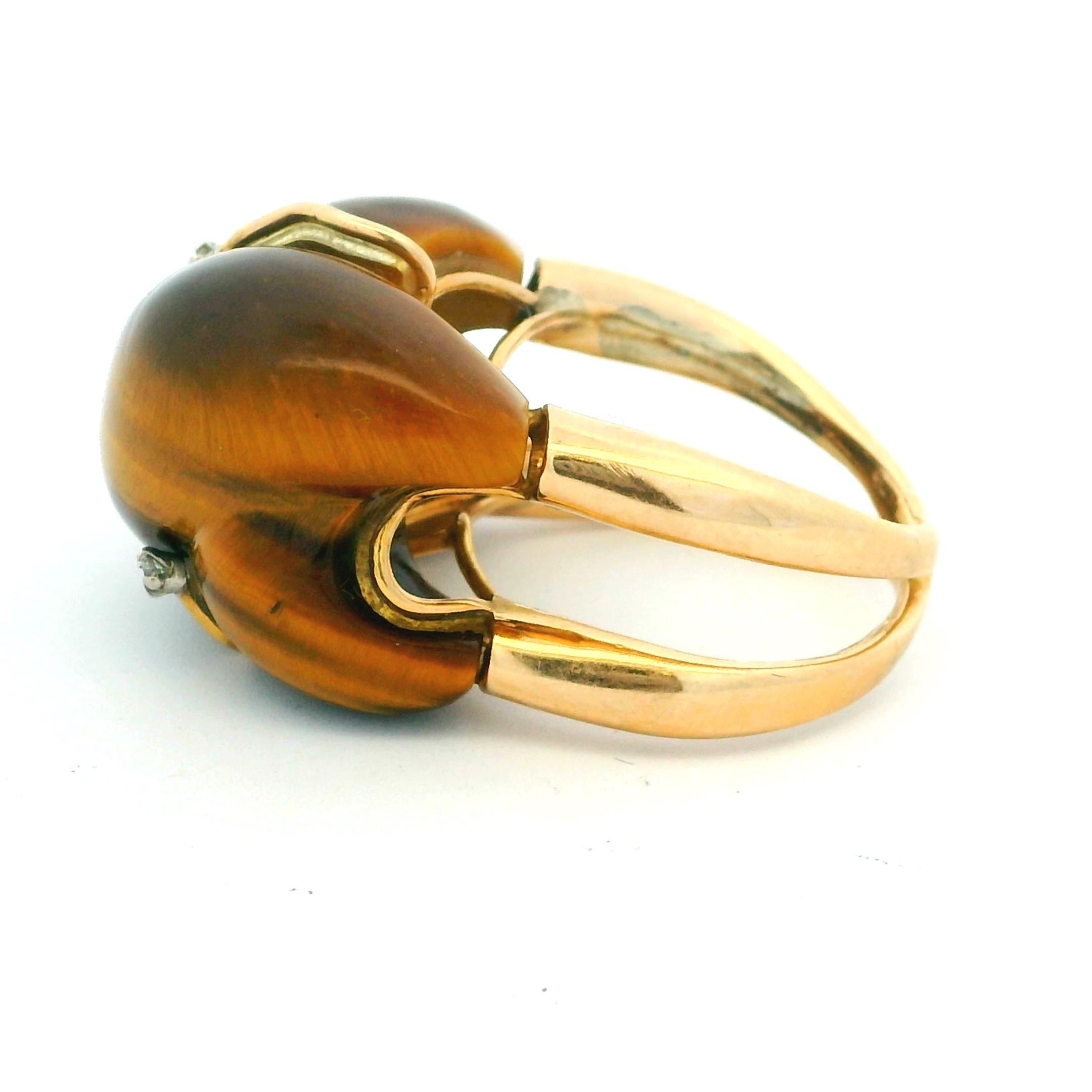 Anello Mid-Century in oro giallo 18 carati con occhio di tigre e diamanti Sugarloaf in vendita 6