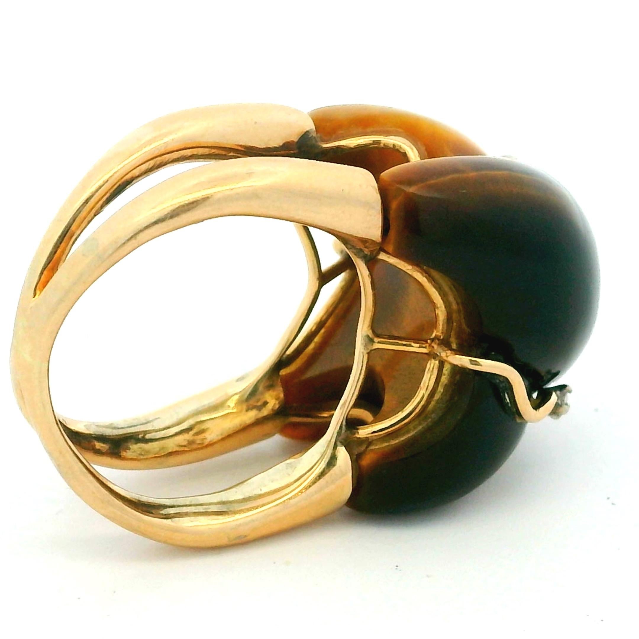 Anello Mid-Century in oro giallo 18 carati con occhio di tigre e diamanti Sugarloaf in vendita 8