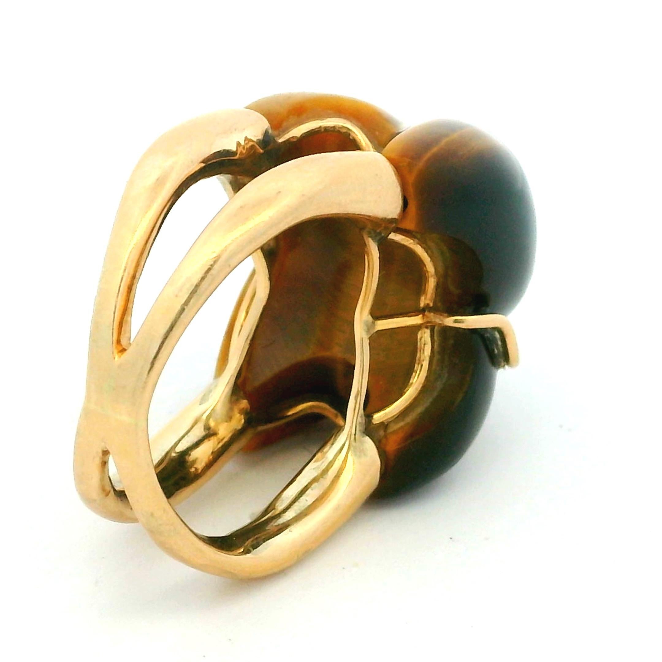 Anello Mid-Century in oro giallo 18 carati con occhio di tigre e diamanti Sugarloaf in vendita 9