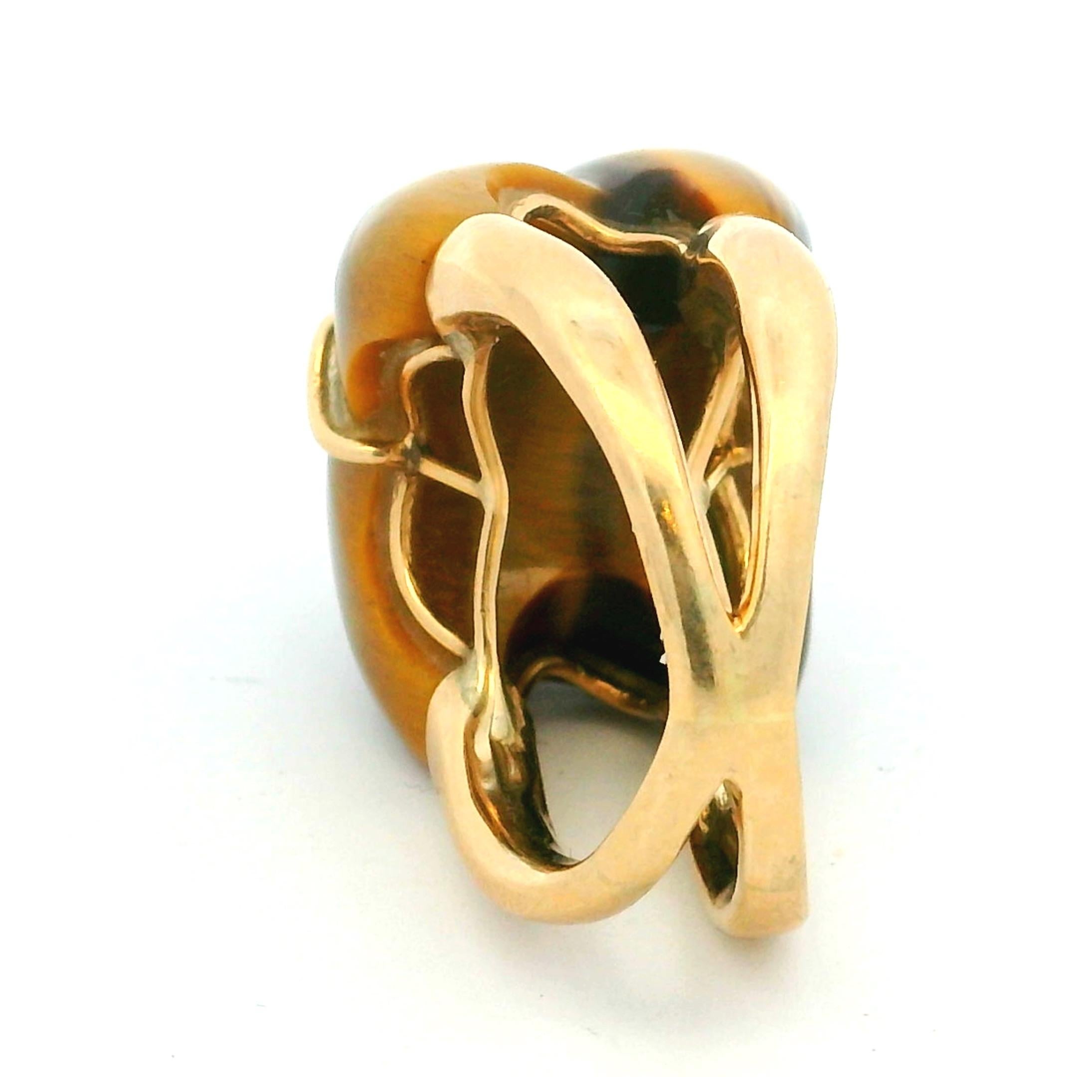Anello Mid-Century in oro giallo 18 carati con occhio di tigre e diamanti Sugarloaf in vendita 10