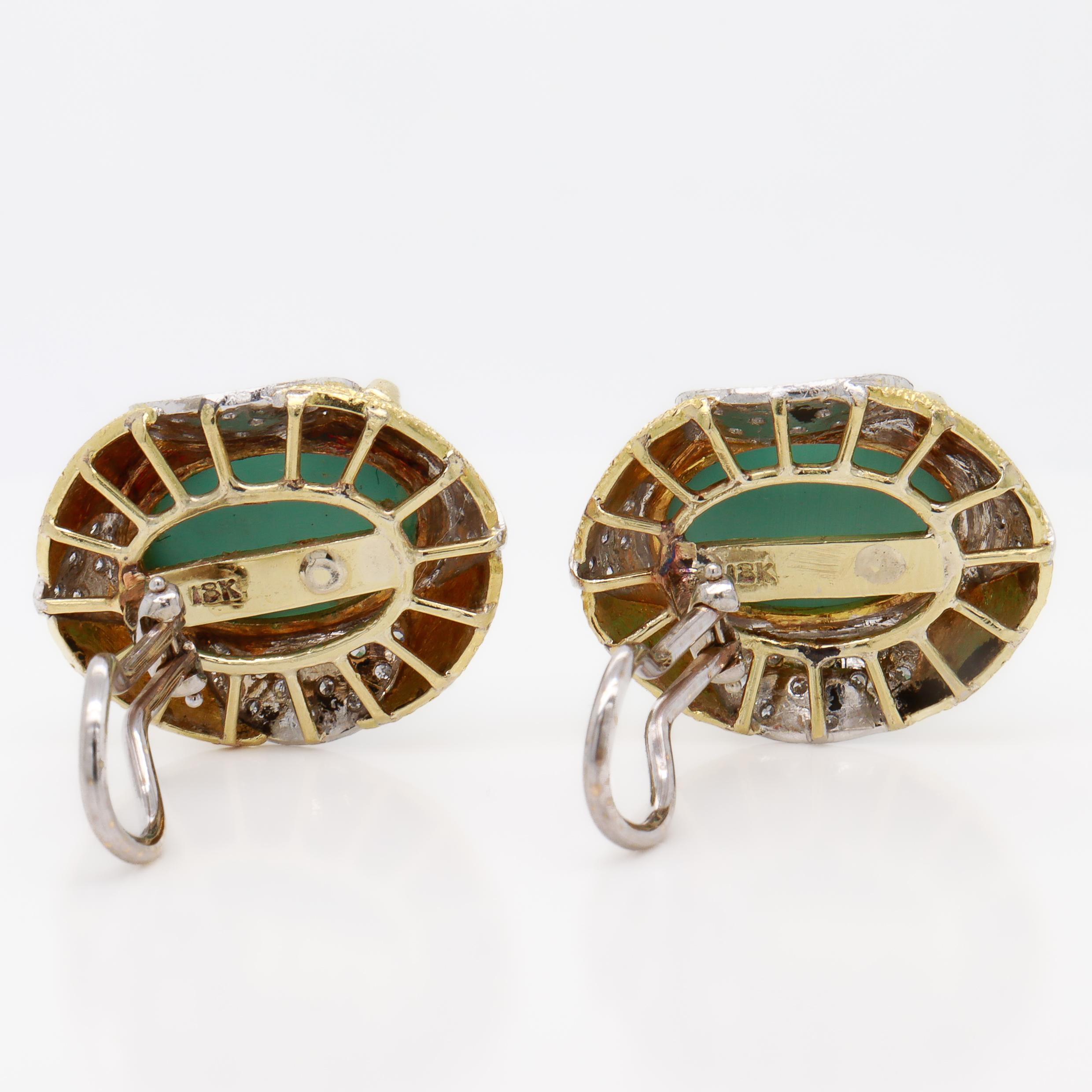Orecchini a clip di metà secolo in oro giallo 18 carati, cabochon di turchese e diamanti in vendita 6