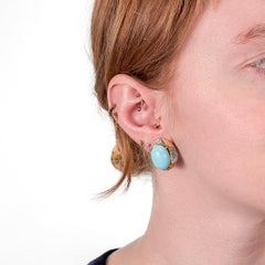 Orecchini a clip di metà secolo in oro giallo 18 carati, cabochon di turchese e diamanti