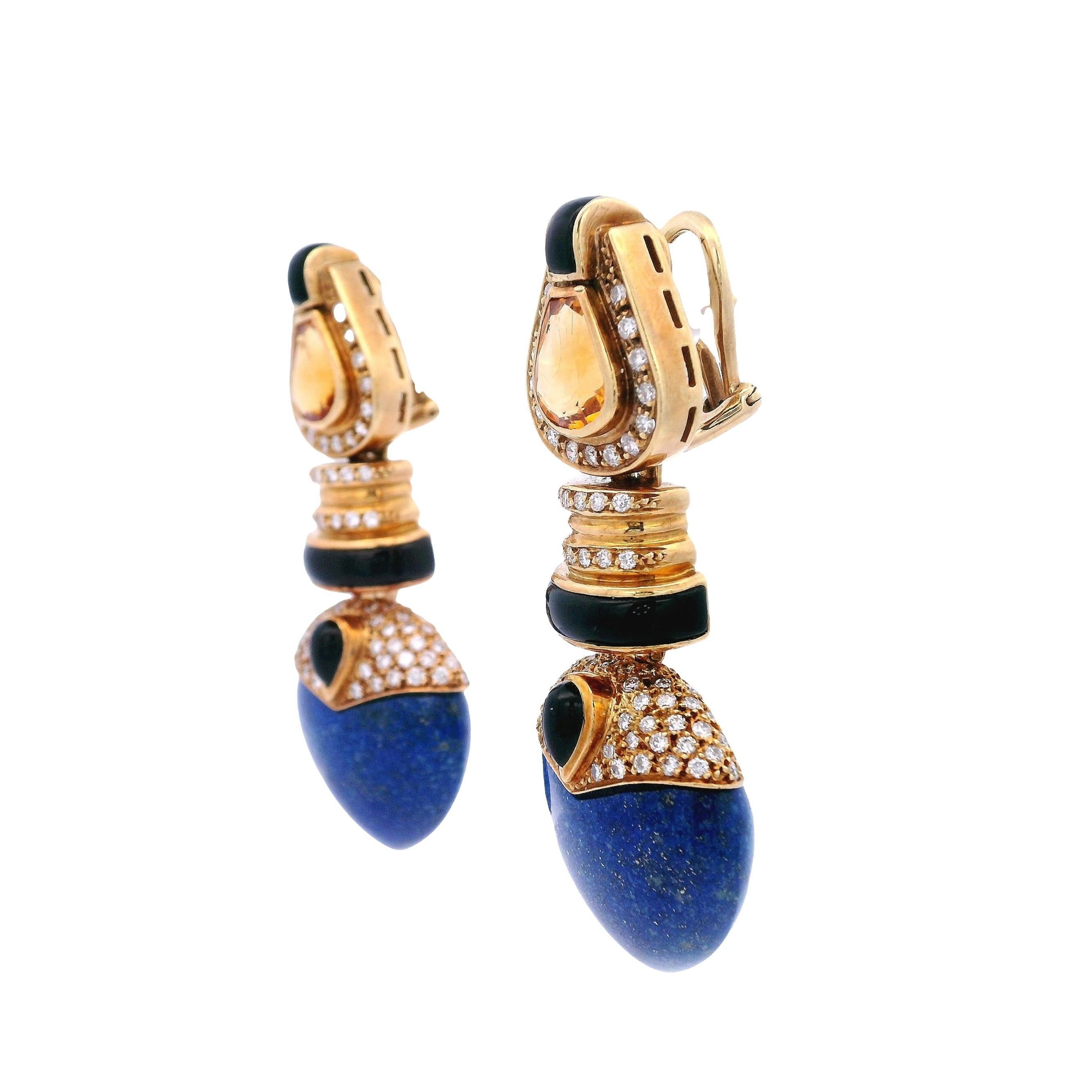 Orecchini Day & Night in oro 18kt di metà secolo con diamanti e pietre preziose in vendita 5