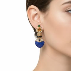 Mid-Century 18kt Gold Day & Night Earrings with Diamonds and Gemstones