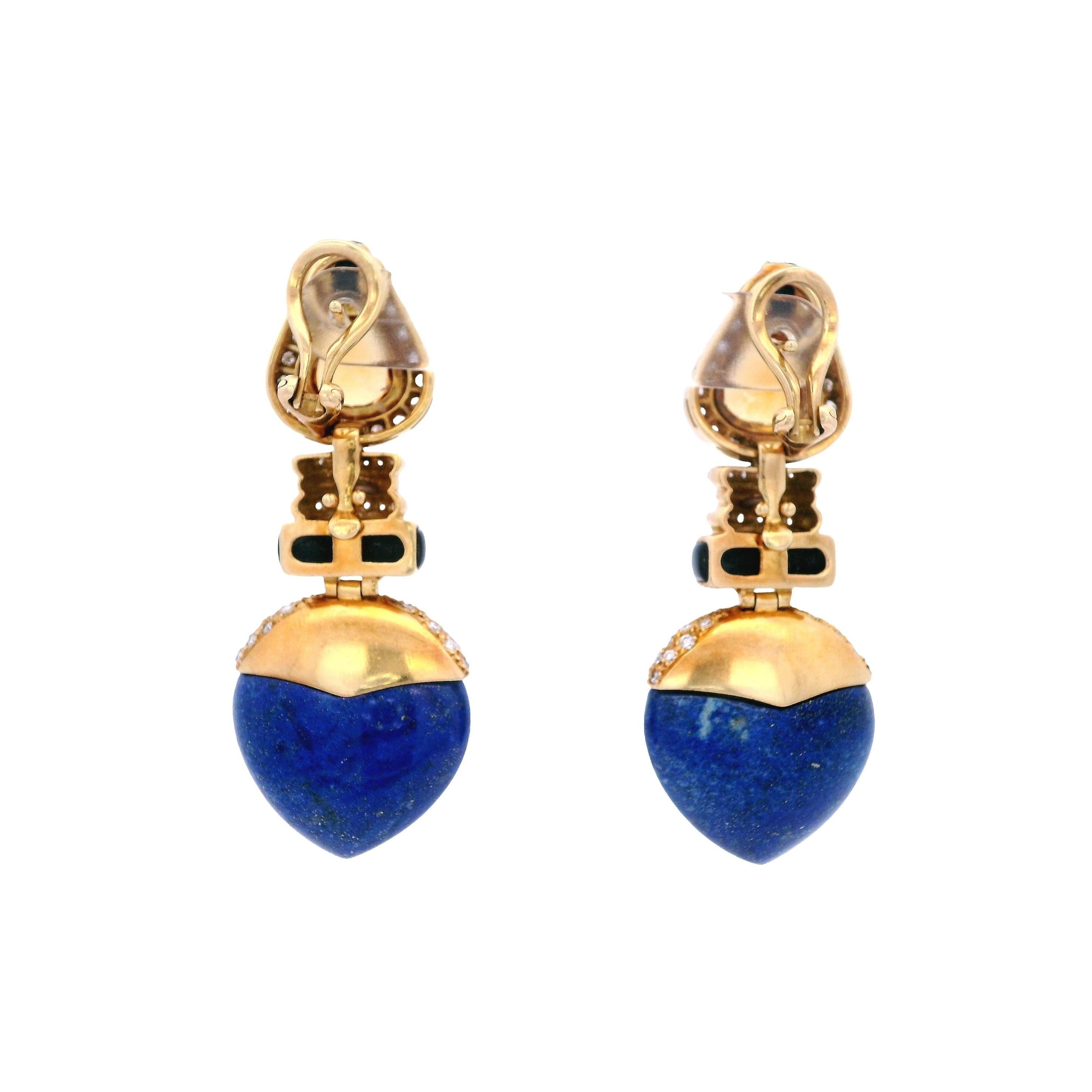 da uomo o donna Orecchini Day & Night in oro 18kt di metà secolo con diamanti e pietre preziose in vendita