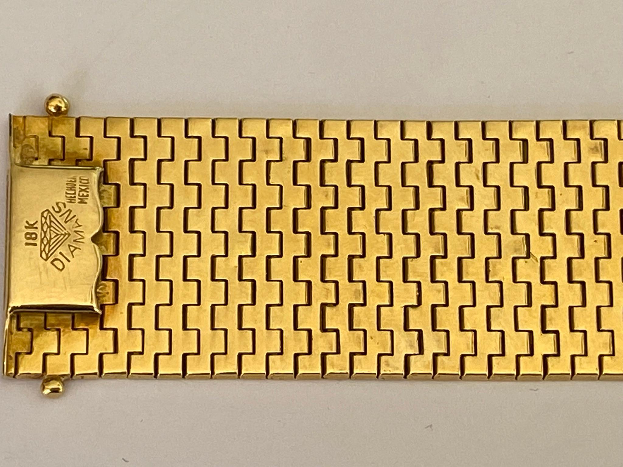 Retro Mid-Century 18kt Gold Two-Tone Wide Mesh Link Bracelet