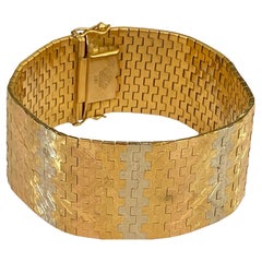 Mid-Century 18kt Gold Two-Tone Wide Mesh Link Bracelet