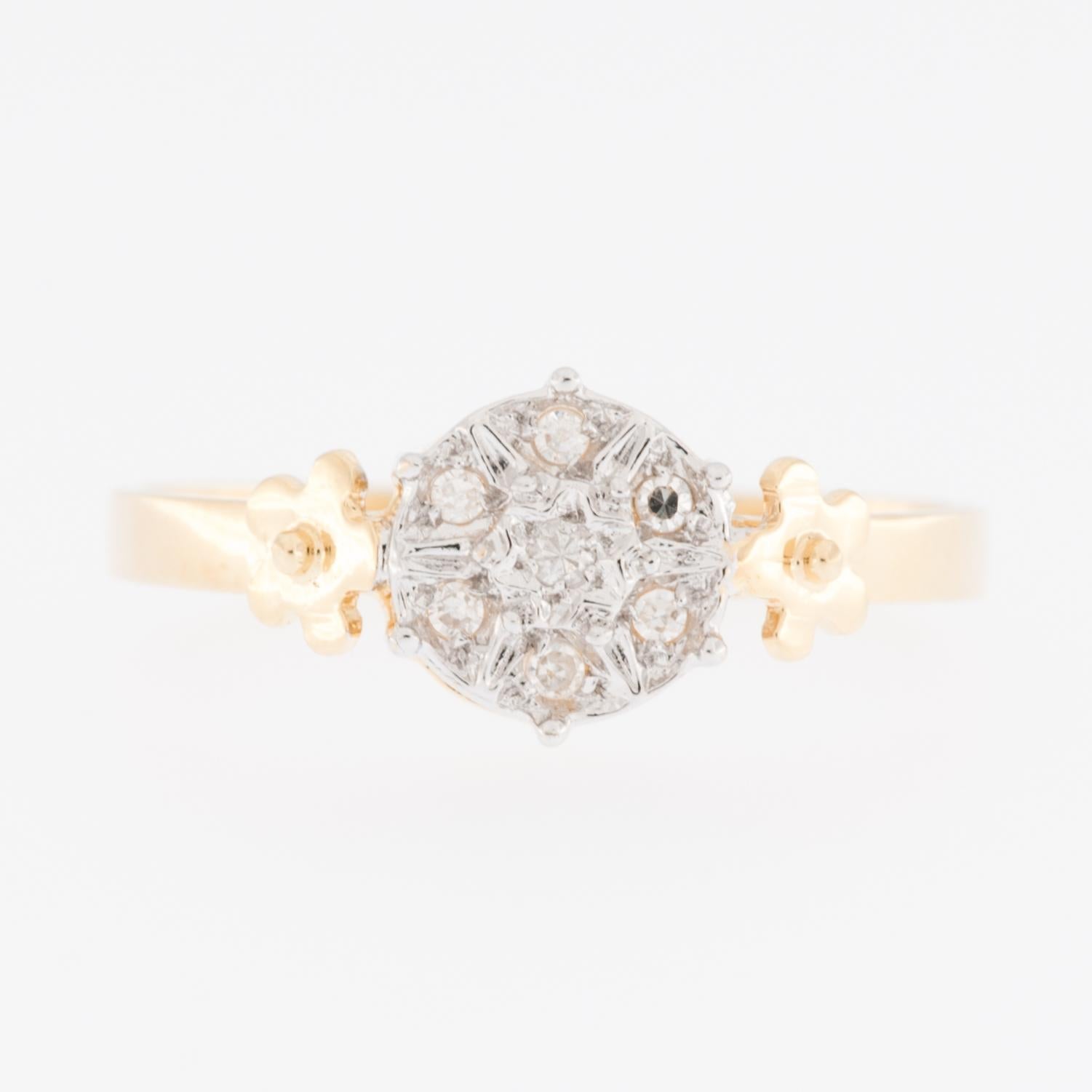 Brilliant Cut Mid-Century 18 karat Yellow and White Gold Ring with Diamonds For Sale