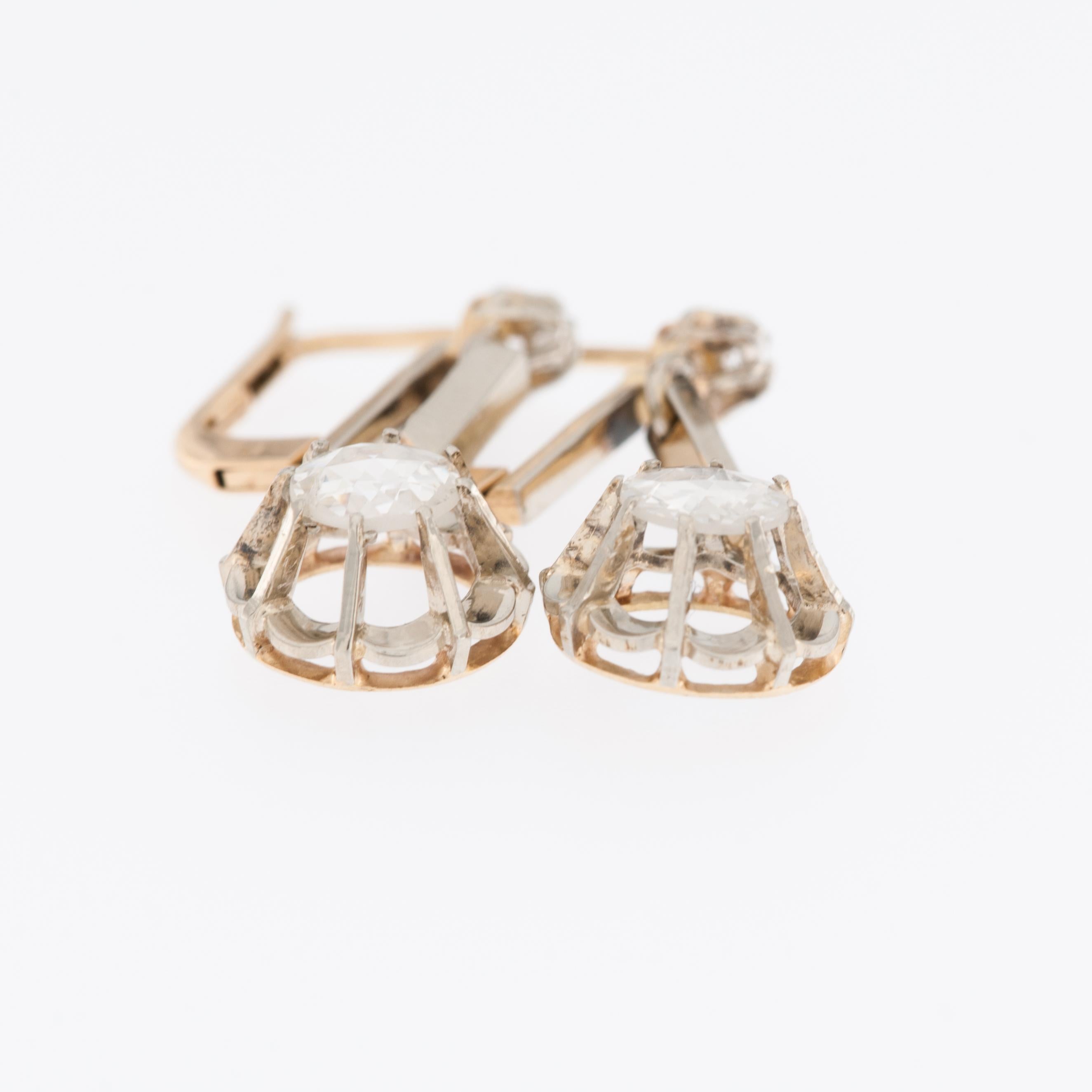 Retro Mid-Century 18kt Yellow Gold Earrings with Old-Cut Diamonds For Sale