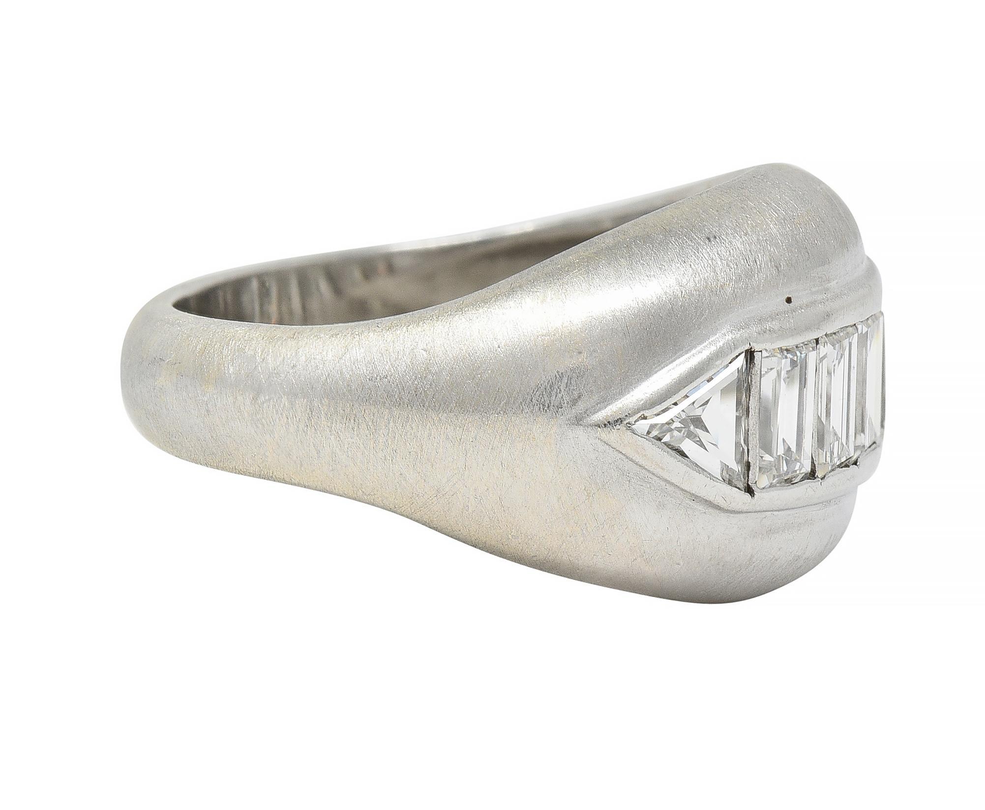 Baguette Cut Mid-Century 1.90 CTW Diamond Platinum Vintage Channel Band Unisex Ring For Sale