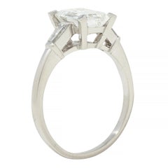 Mid-Century 1.93 CTW Emerald Cut Diamond Platinum Vintage Engagement Ring GIA