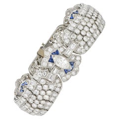 Mid-Century 19.36 CTW Diamond Sapphire Platinum Panel Vintage Link Bracelet