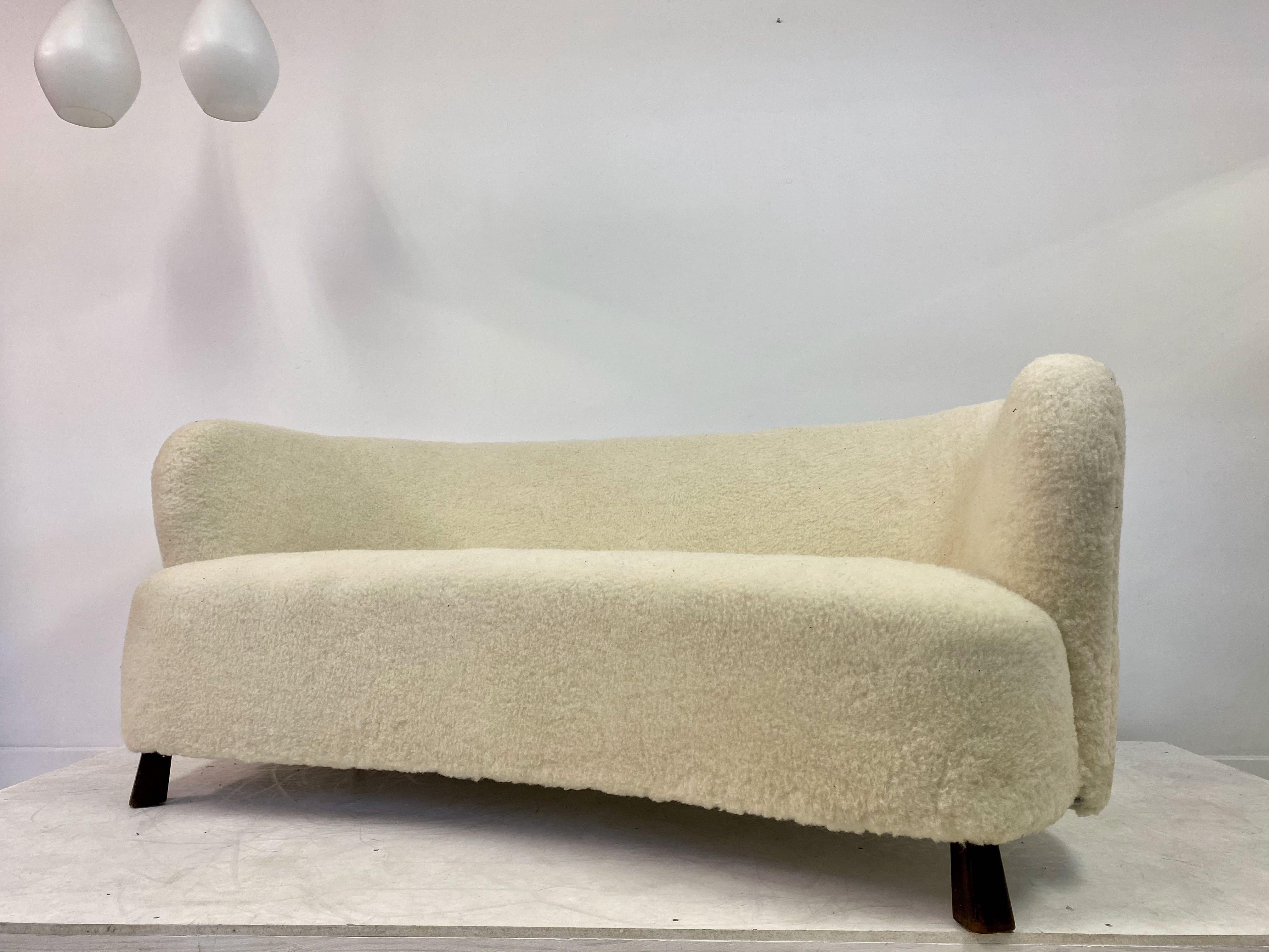 Midcentury 1940s Curved Danish Sofa in Lambs Wool 5