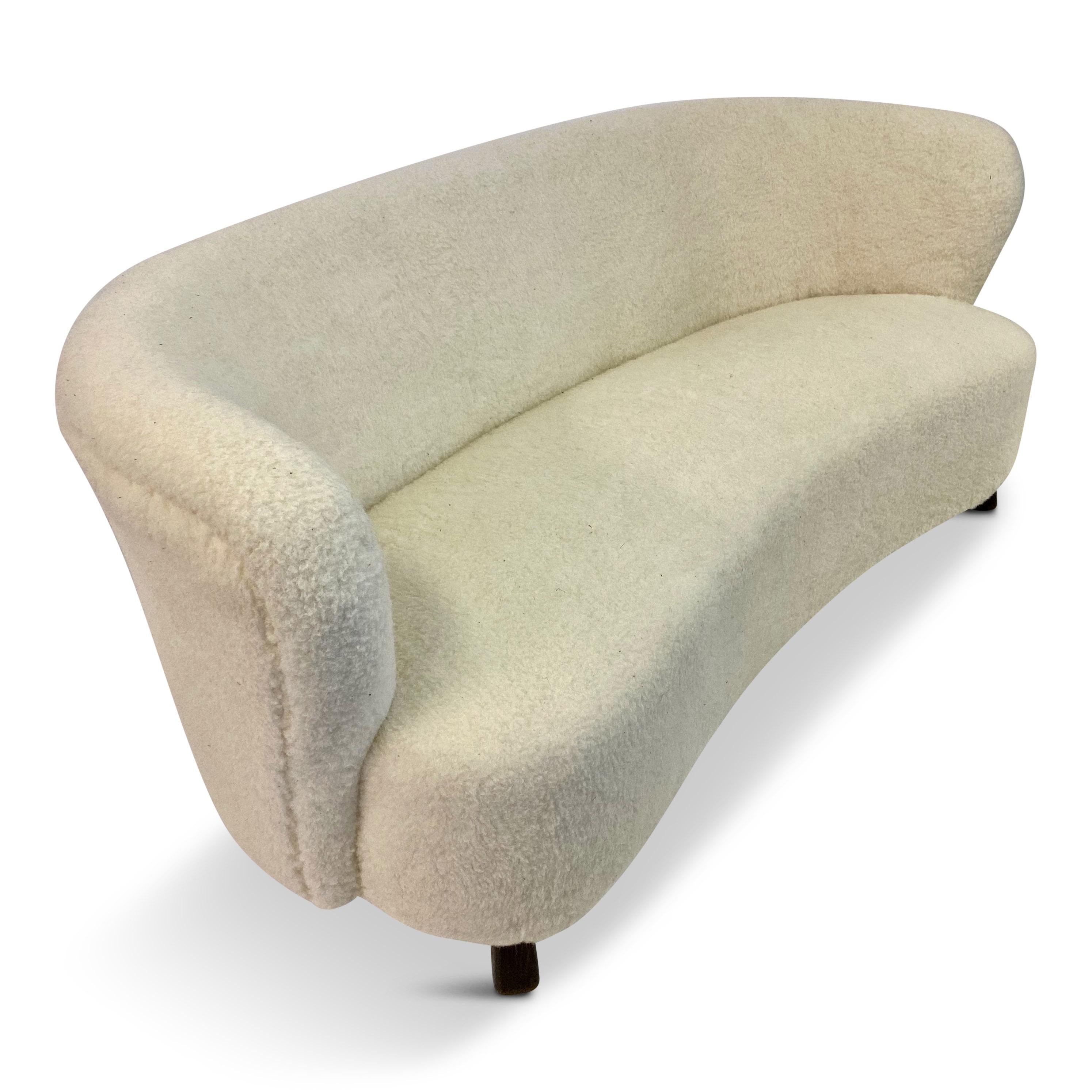 Mid-Century Modern Midcentury 1940s Curved Danish Sofa in Lambs Wool