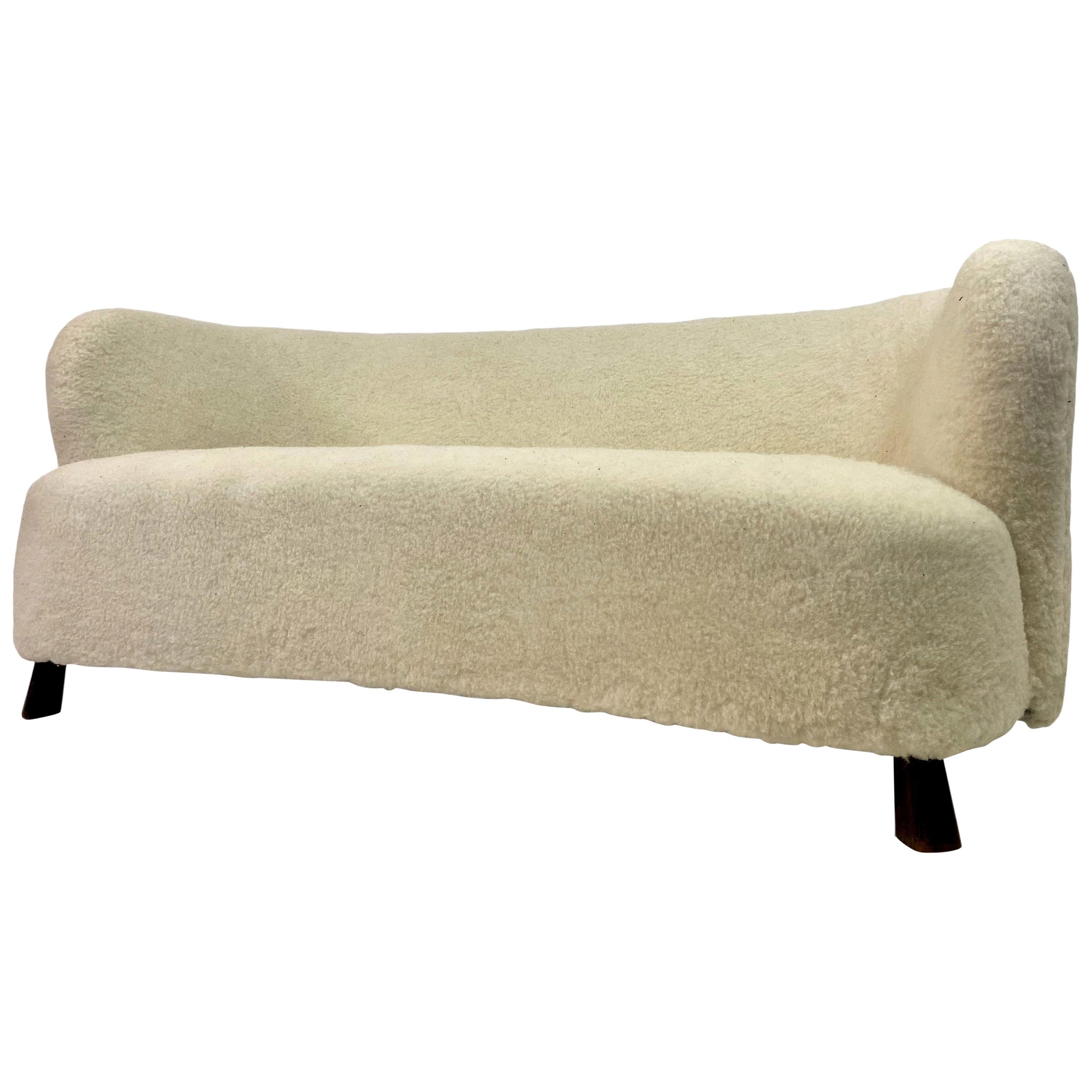 Midcentury 1940s Curved Danish Sofa in Lambs Wool