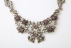 Mid Century 1940's Large Silver Amethyst Necklace