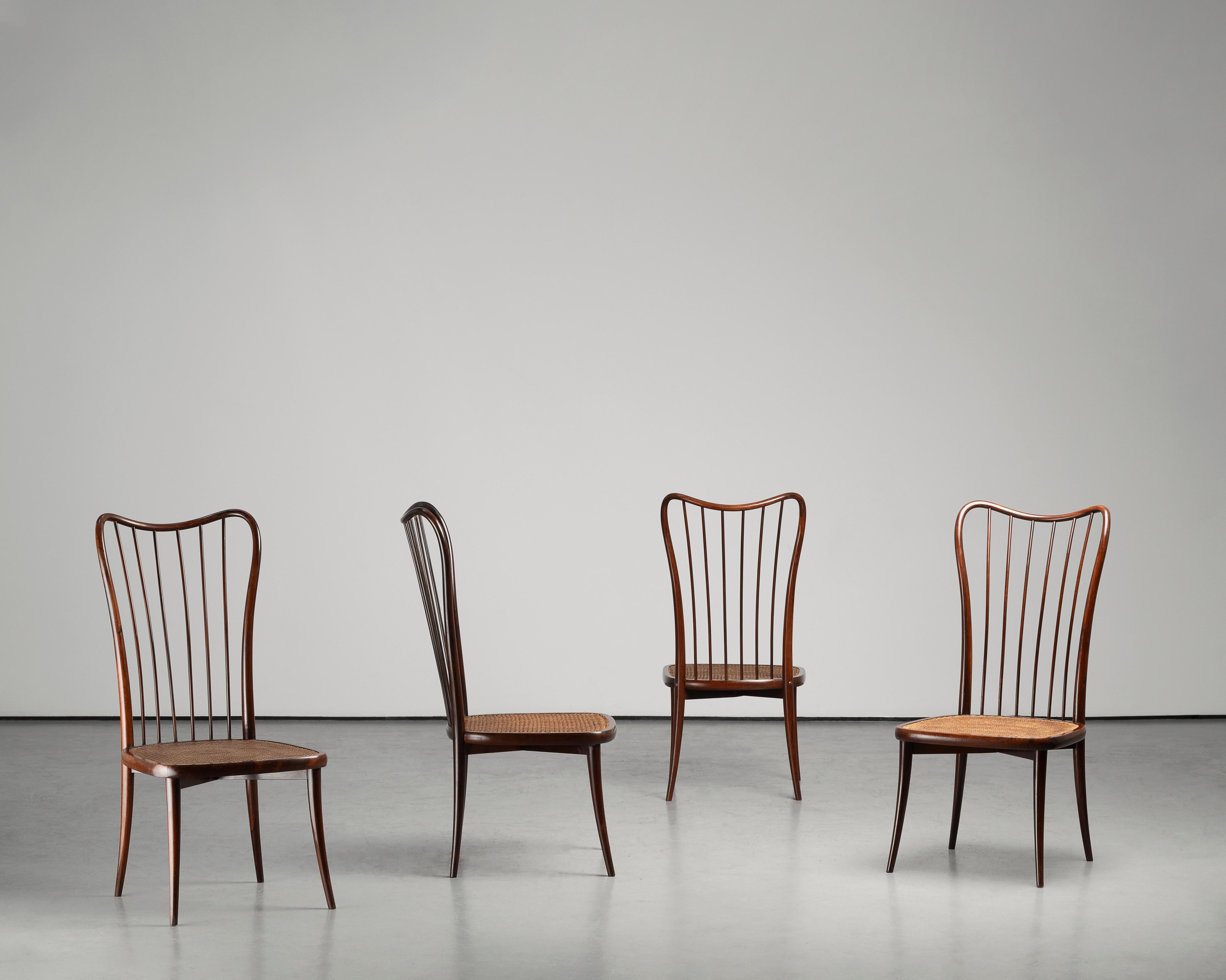 Straw Mid-Century 1948 Vintage Joaquim Tenreiro Set of 4 Chairs For Sale