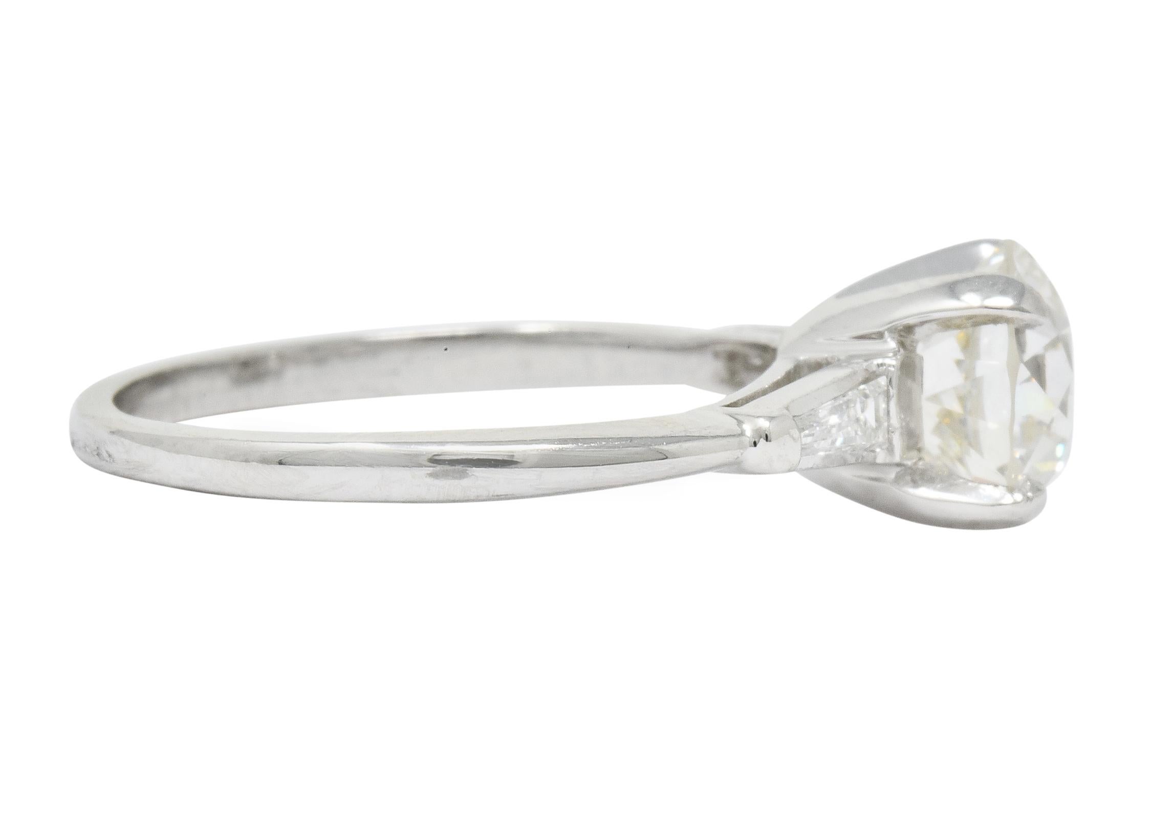 Retro Midcentury 1.95 Carat Diamond Platinum Engagement Ring GIA, circa 1950