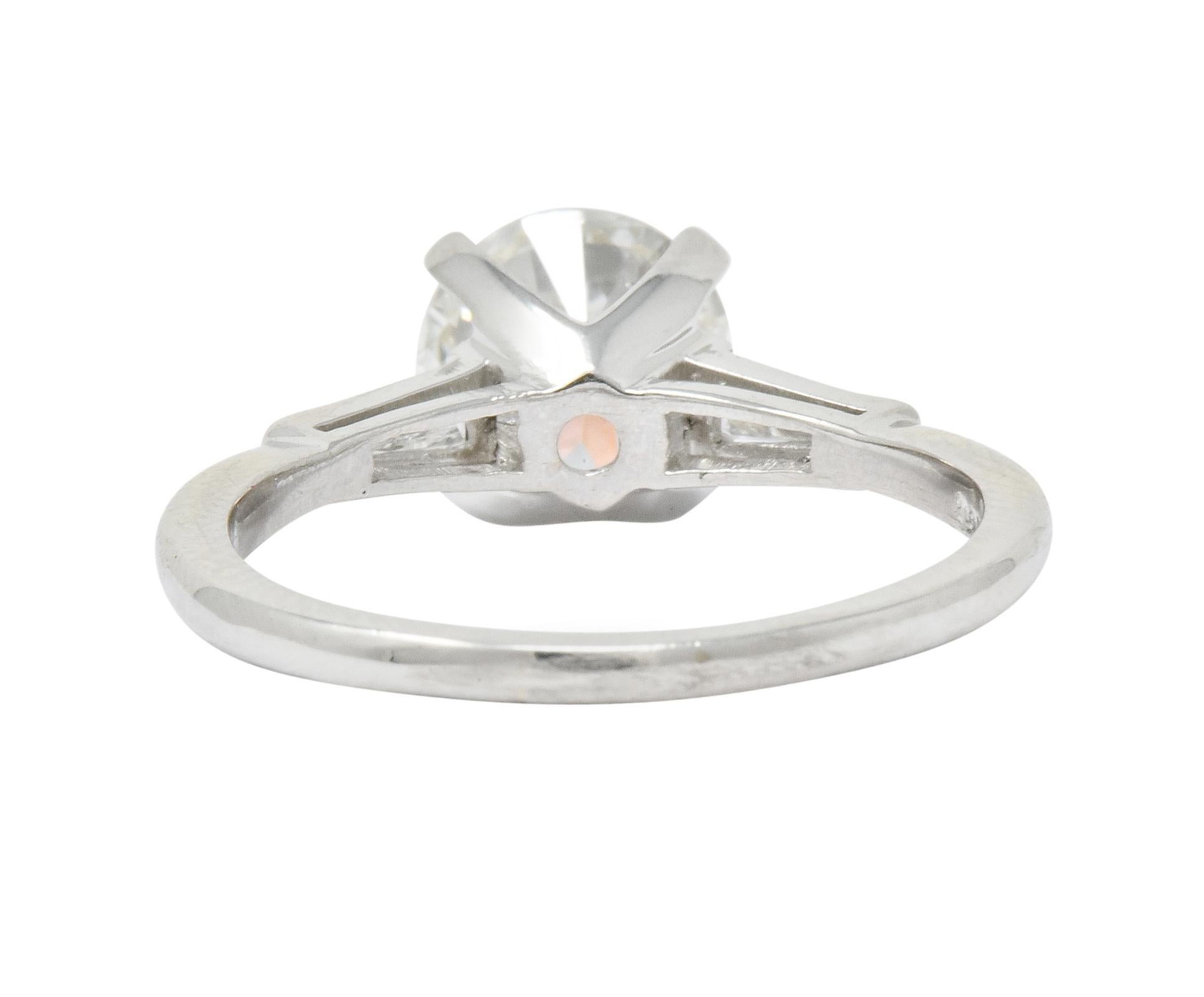Old European Cut Midcentury 1.95 Carat Diamond Platinum Engagement Ring GIA, circa 1950