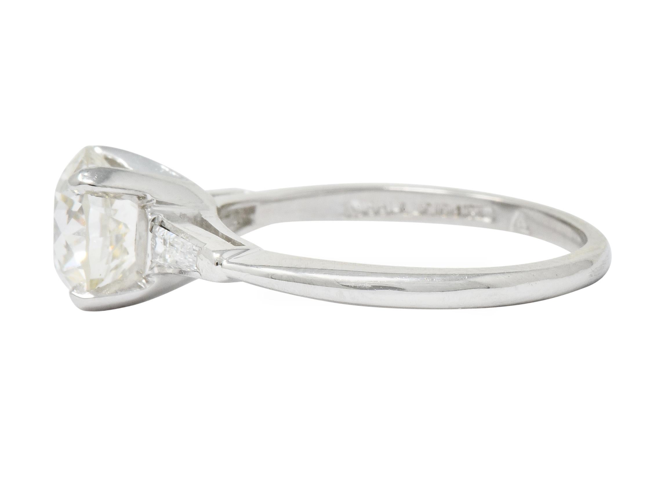 Midcentury 1.95 Carat Diamond Platinum Engagement Ring GIA, circa 1950 In Excellent Condition In Philadelphia, PA