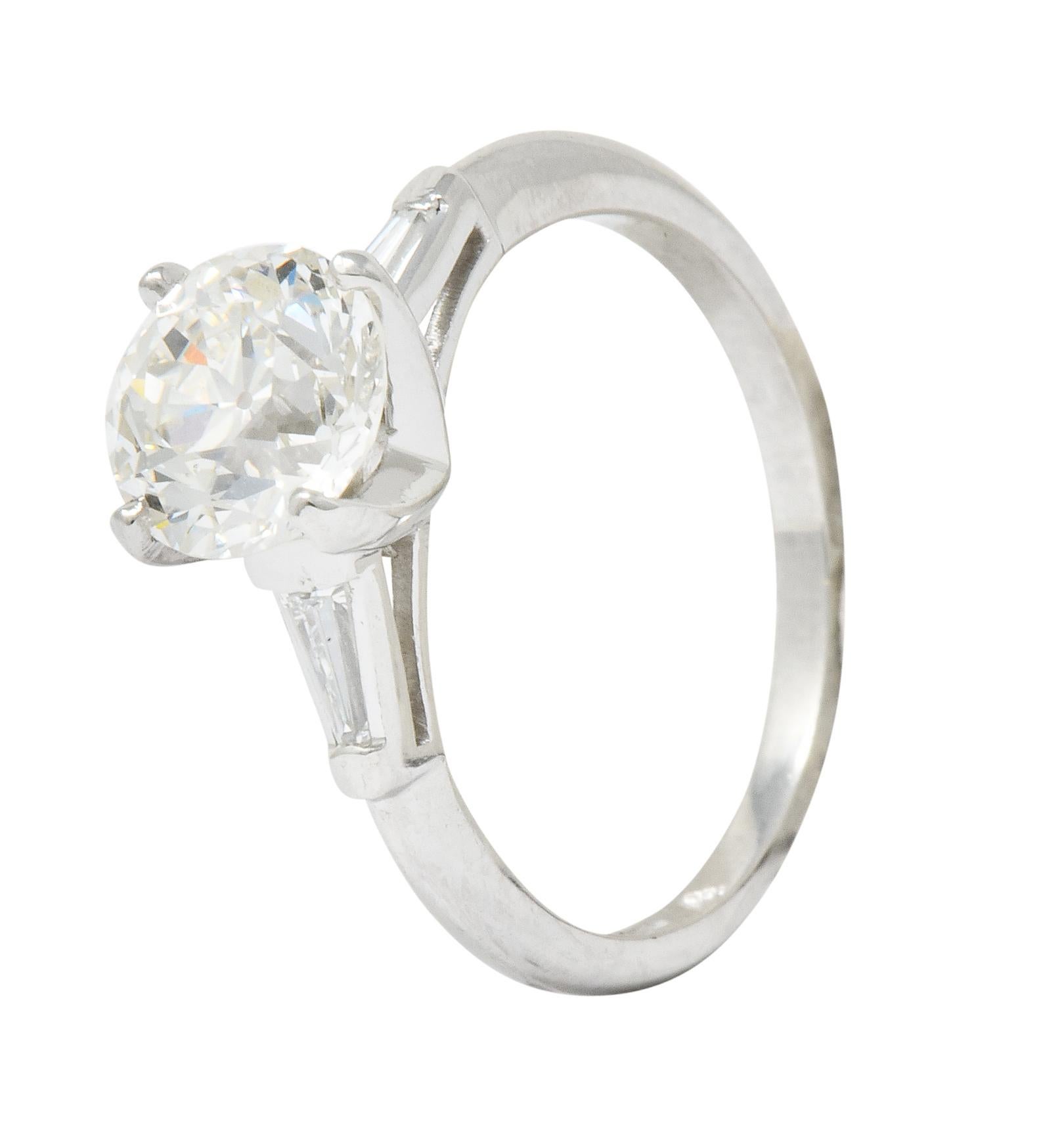 Midcentury 1.95 Carat Diamond Platinum Engagement Ring GIA, circa 1950 2