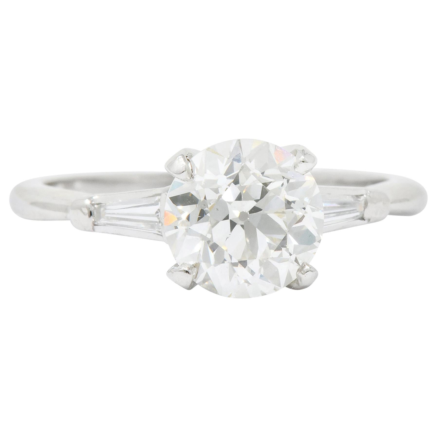 Midcentury 1.95 Carat Diamond Platinum Engagement Ring GIA, circa 1950