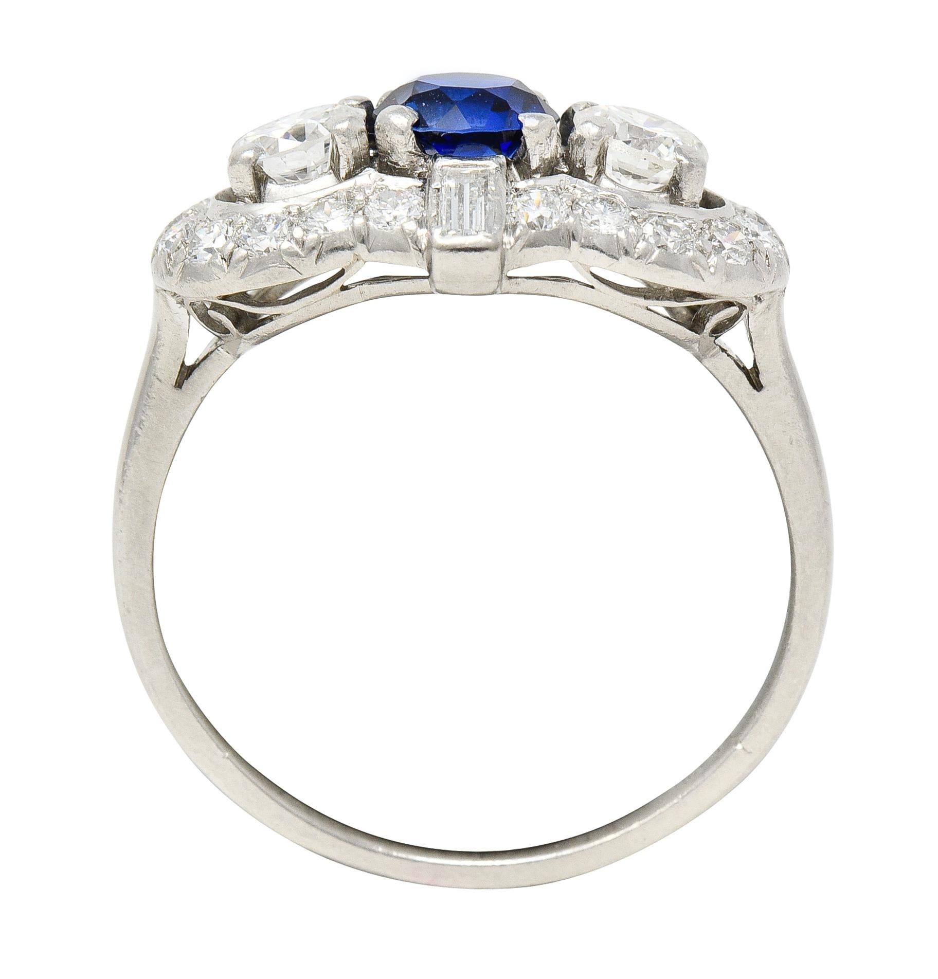 Mid-Century 1.95 Carats Sapphire Diamond Platinum Cluster Vintage Dinner Ring For Sale 5