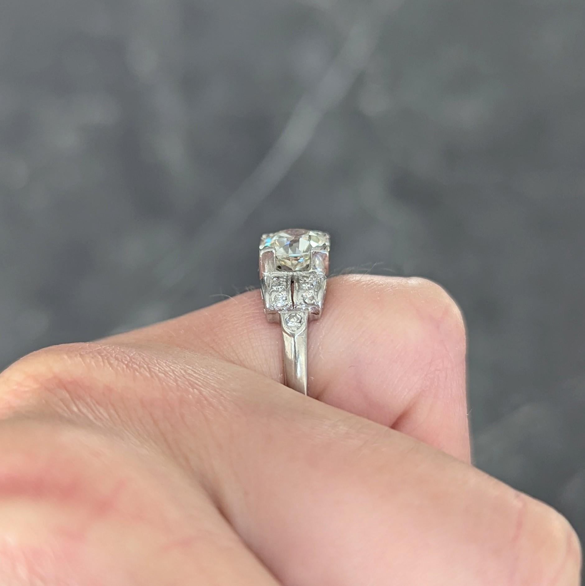 Mid-Century 1.95 CTW Diamond Platinum Scrolled Vintage Engagement Ring GIA For Sale 6