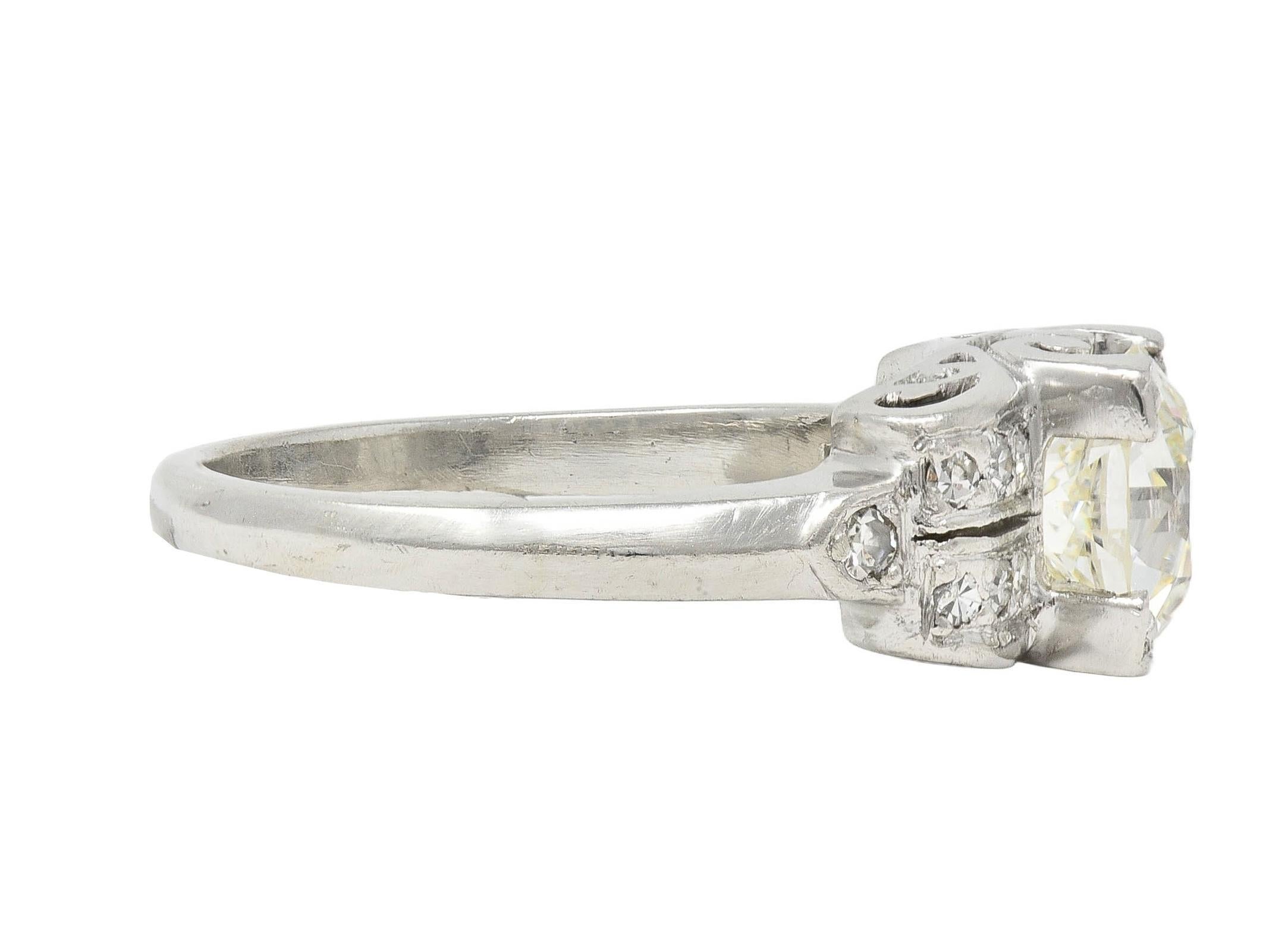 Women's or Men's Mid-Century 1.95 CTW Diamond Platinum Scrolled Vintage Engagement Ring GIA For Sale