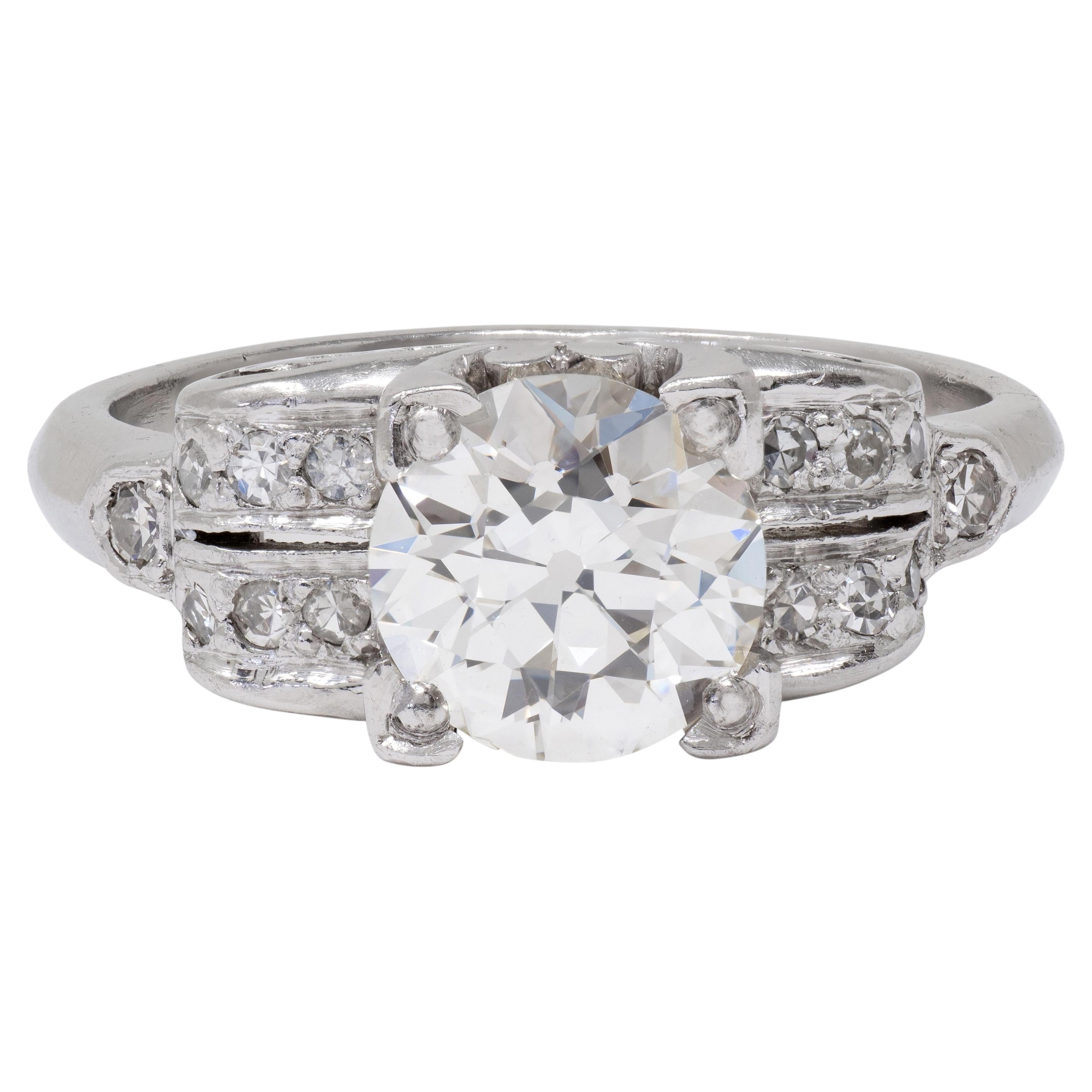 Mid-Century 1.95 CTW OEC Diamond Platinum Scrolled Vintage Engagement Ring GIA