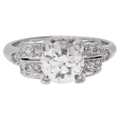 Mid-Century 1.95 CTW OEC Diamond Platinum Scrolled Vintage Engagement Ring GIA