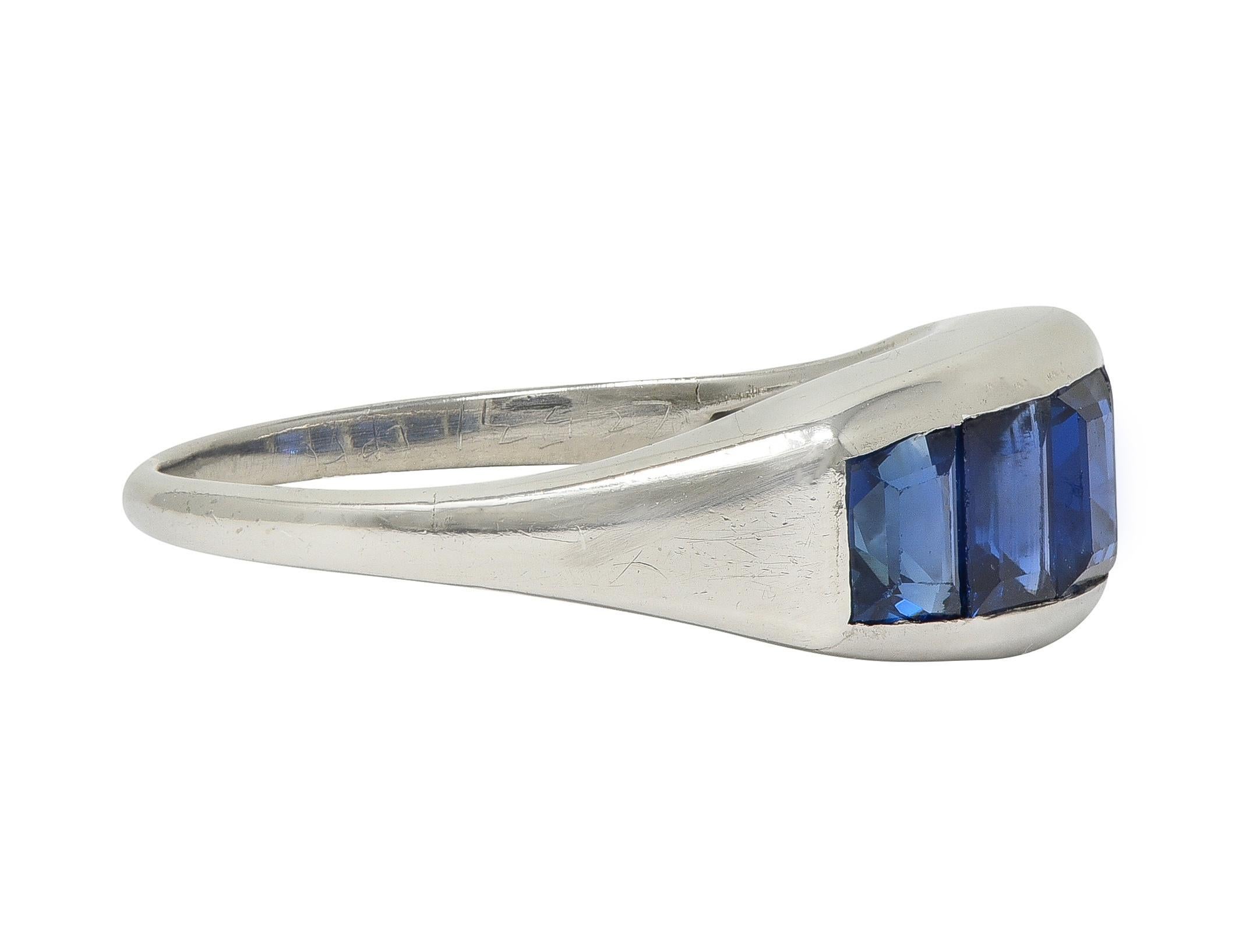 Emerald Cut Mid-Century 1.95 CTW Sapphire Platinum Vintage Channel Stacking Band Ring For Sale