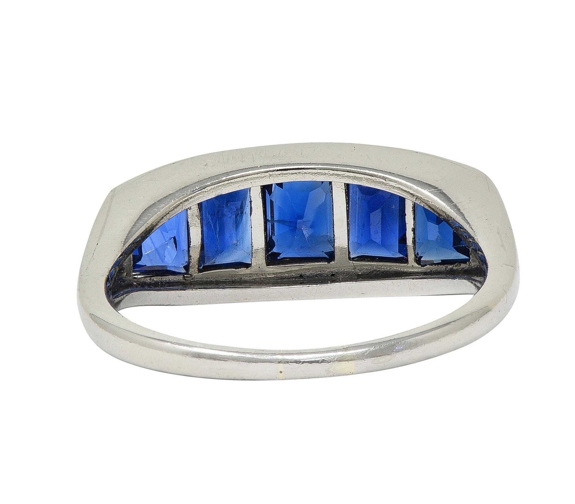 Mid-Century 1.95 CTW Sapphire Platinum Vintage Channel Stacking Band Ring In Excellent Condition For Sale In Philadelphia, PA