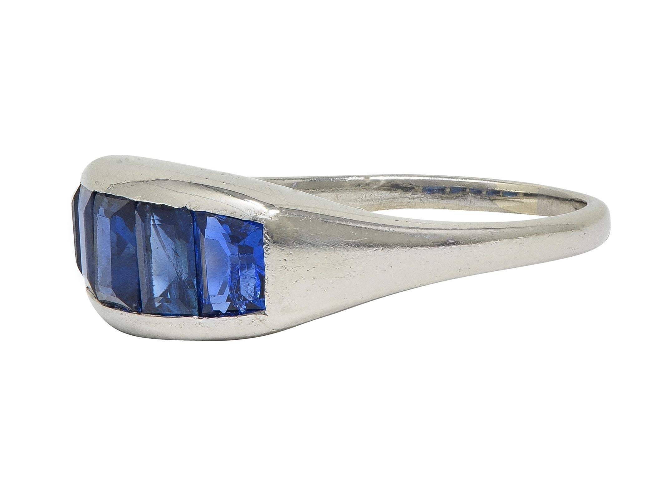 Women's or Men's Mid-Century 1.95 CTW Sapphire Platinum Vintage Channel Stacking Band Ring For Sale
