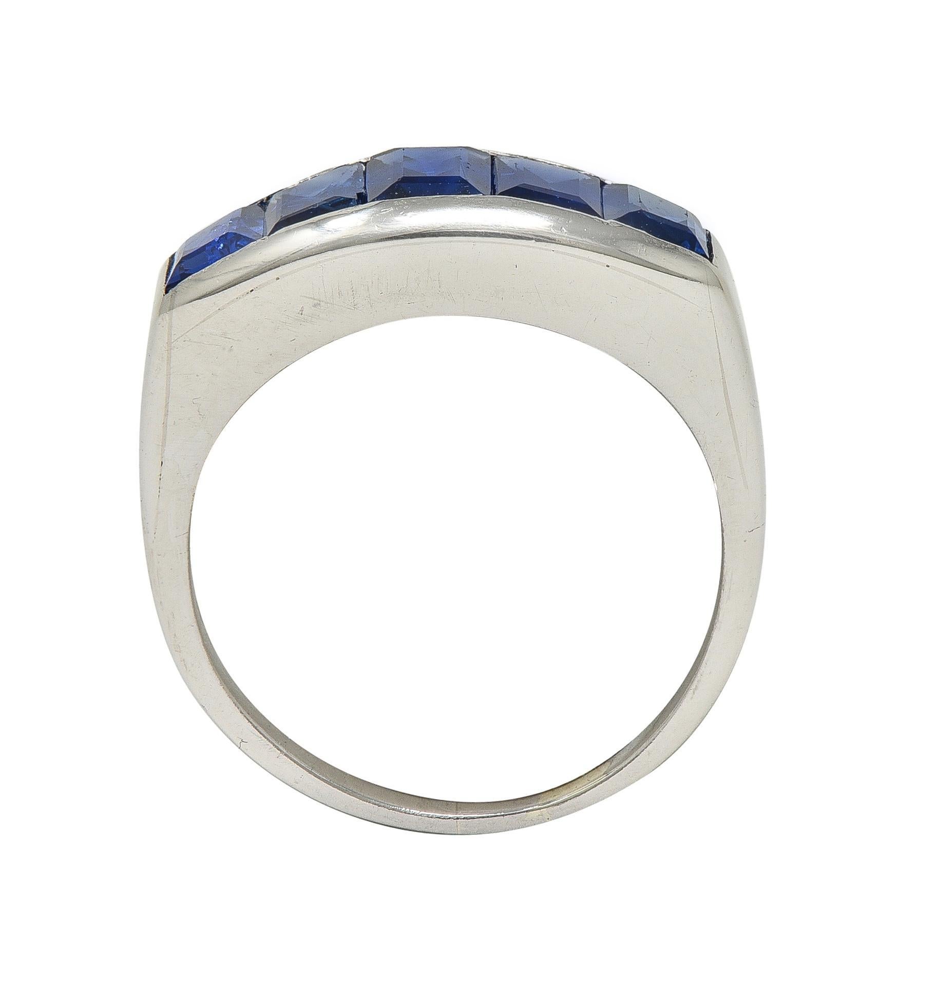 Mid-Century 1.95 CTW Sapphire Platinum Vintage Channel Stacking Band Ring For Sale 1