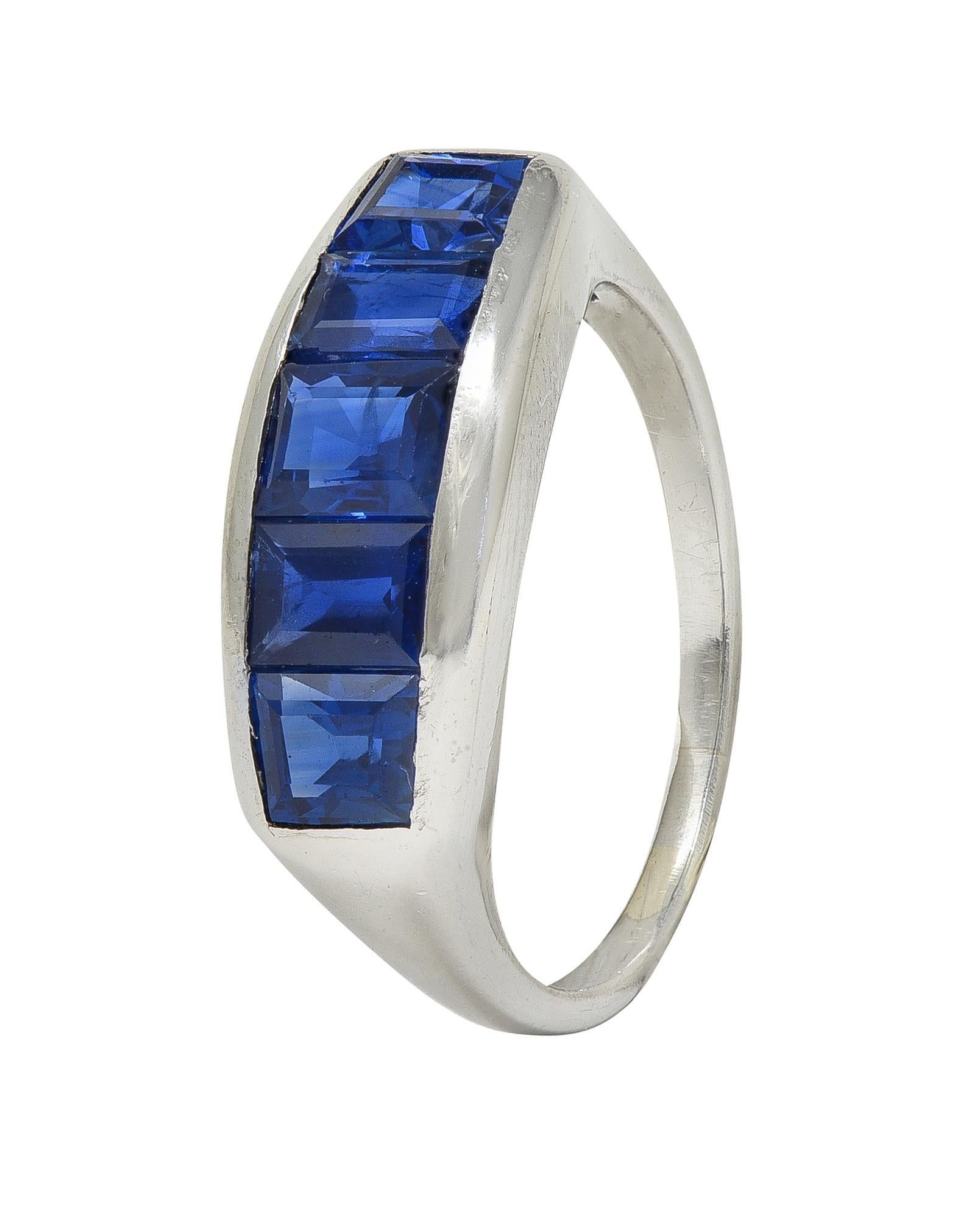 Mid-Century 1.95 CTW Sapphire Platinum Vintage Channel Stacking Band Ring For Sale 2