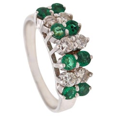 Vintage Mid Century 1950 Cocktail Band Ring in 14Kt Gold with 1.06 Cts Diamonds Emeralds