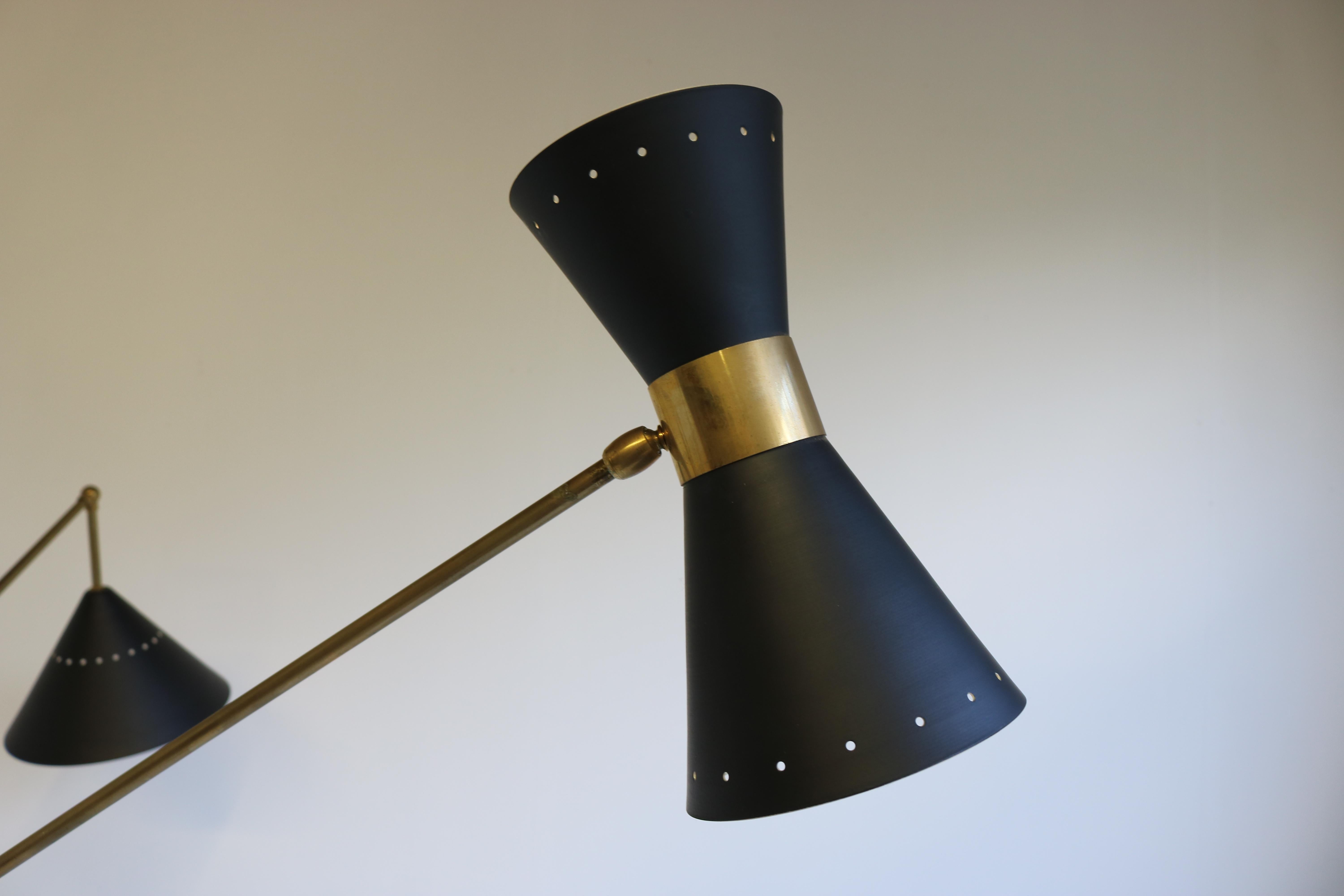 Mid-Century 1950 Stilnovo Style Floor Lamp Carrara Marble Brass Black 1950 Retro For Sale 5