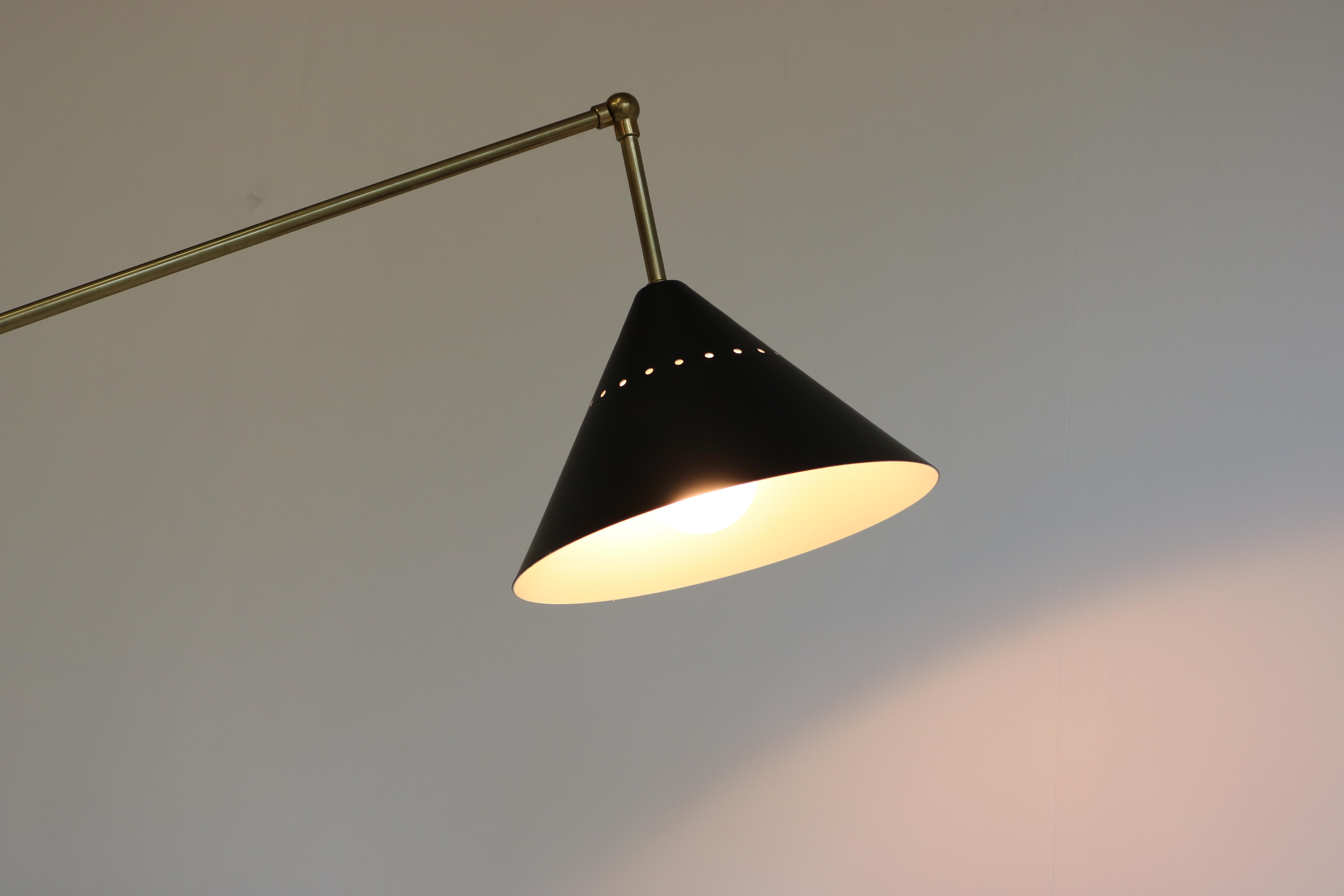 Mid-Century 1950 Stilnovo Style Floor Lamp Carrara Marble Brass Black 1950 Retro For Sale 8