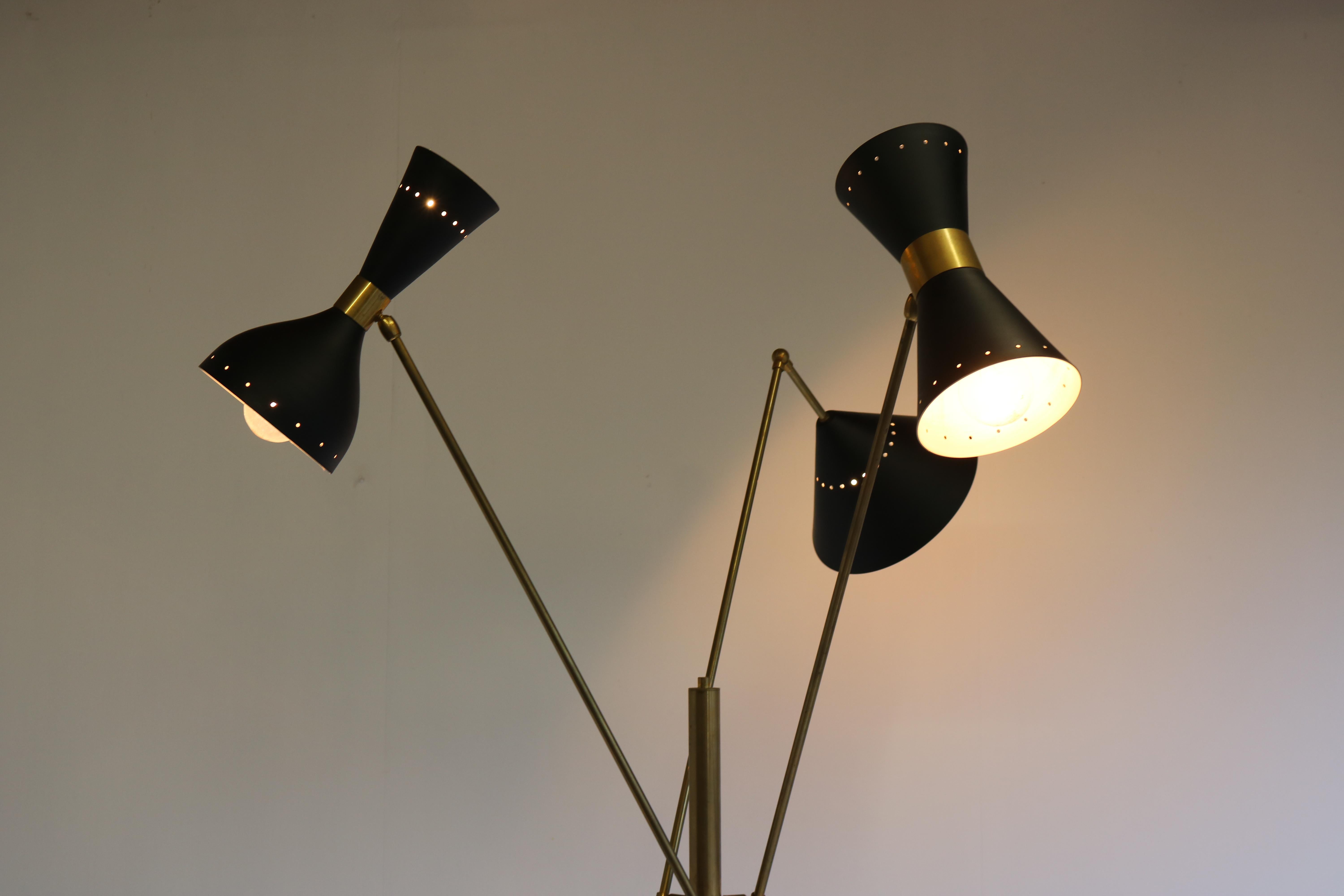 Mid-Century 1950 Stilnovo Style Floor Lamp Carrara Marble Brass Black 1950 Retro For Sale 11